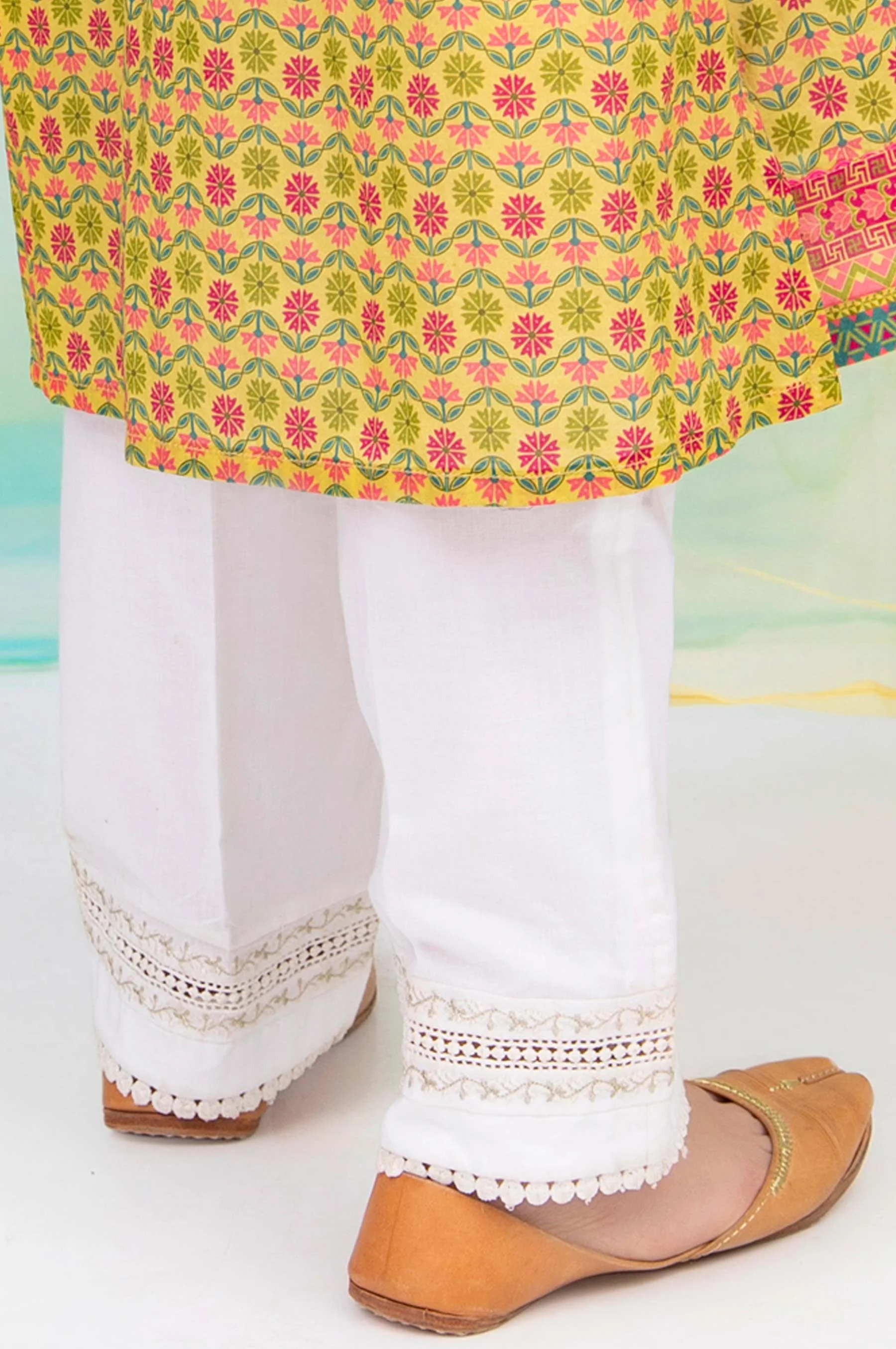 Embroidered Junior Straight Pant -White - Image 3