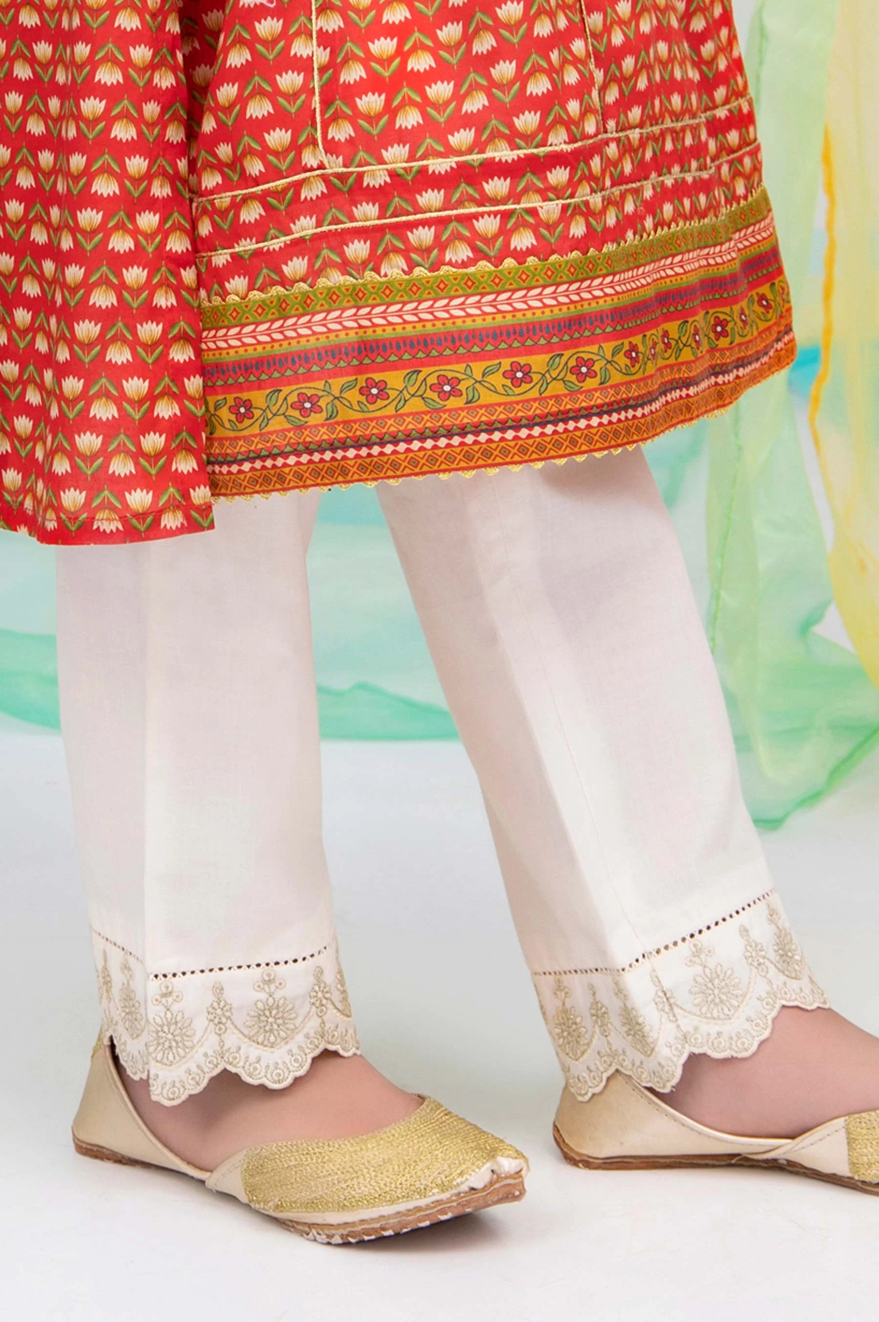 Embroidered Junior Straight Pant -Off White