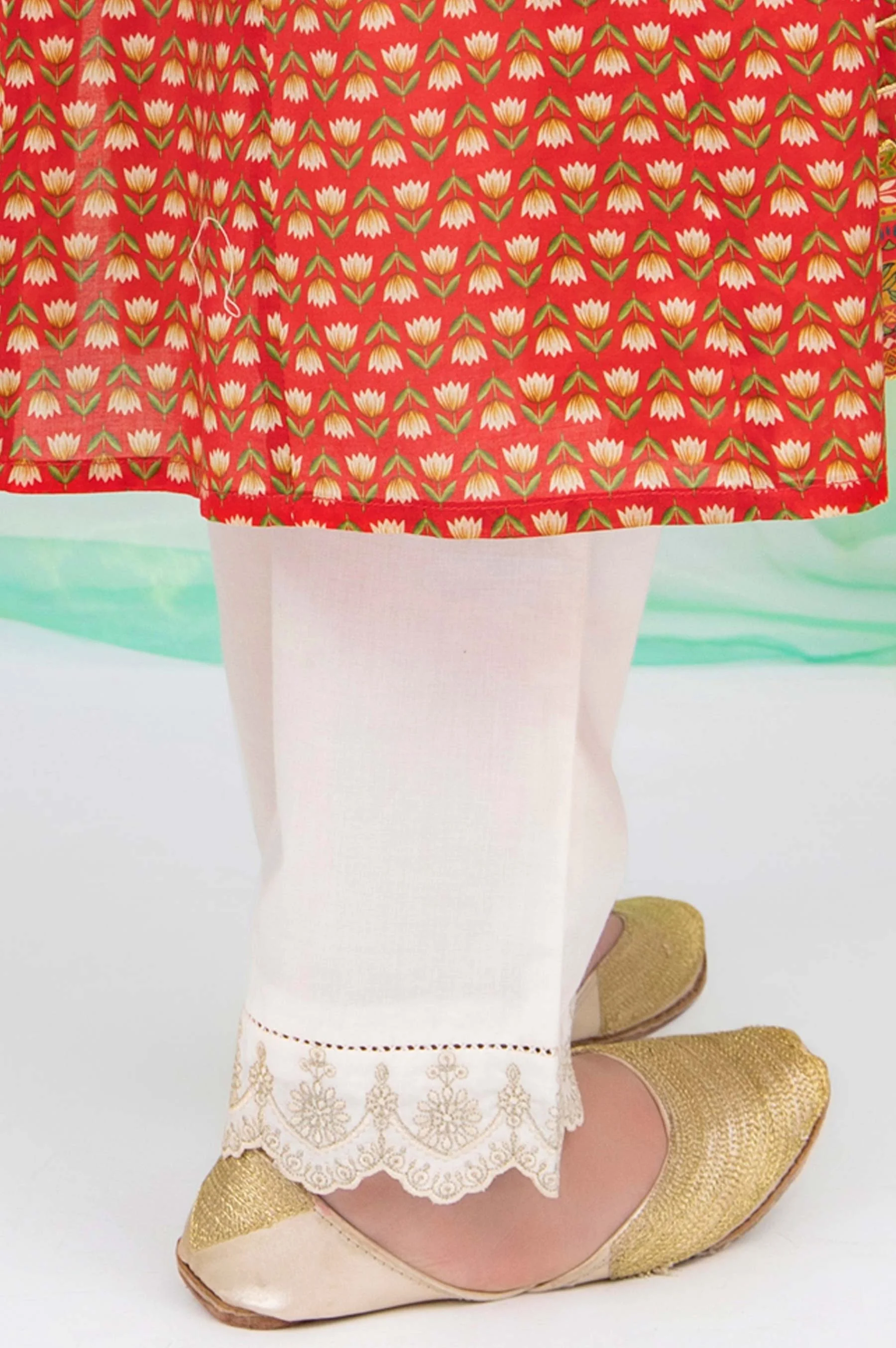 Embroidered Junior Straight Pant -Off White - Image 3