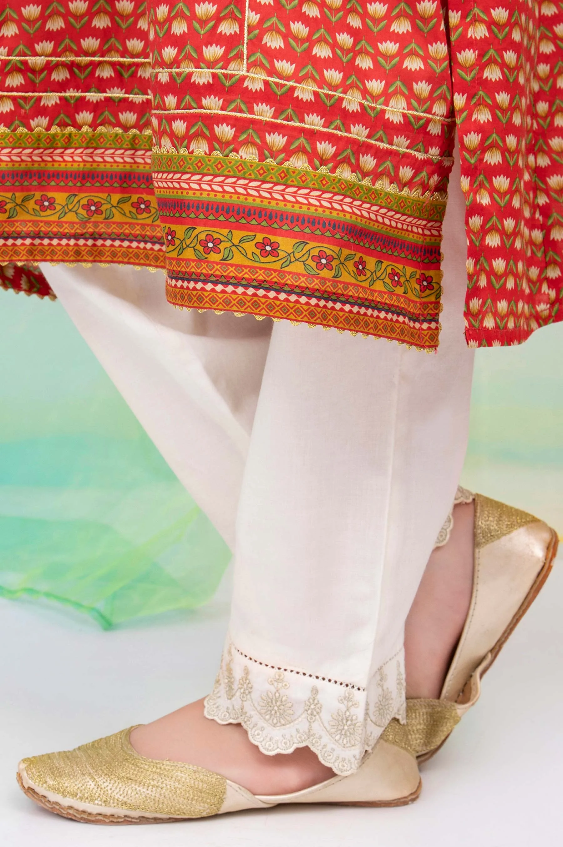 Embroidered Junior Straight Pant -Off White - Image 4