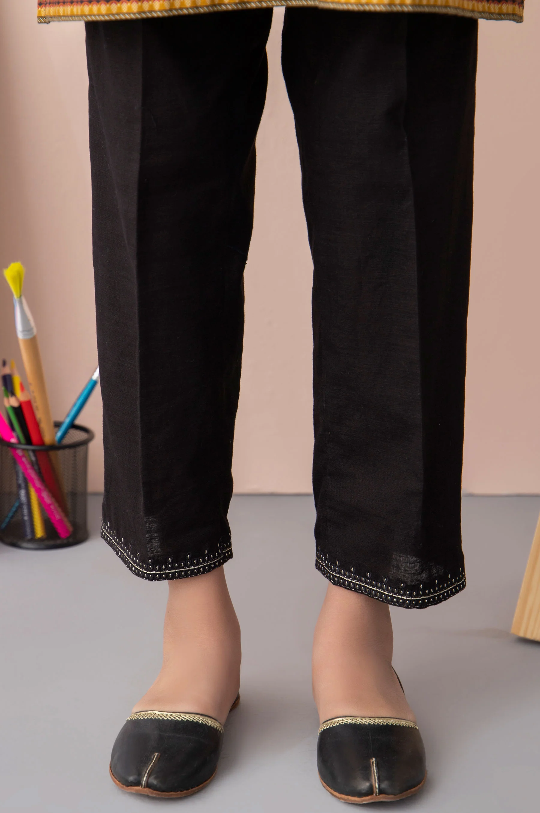 Embroidered Khaddar Junior Pant - Black - Image 2