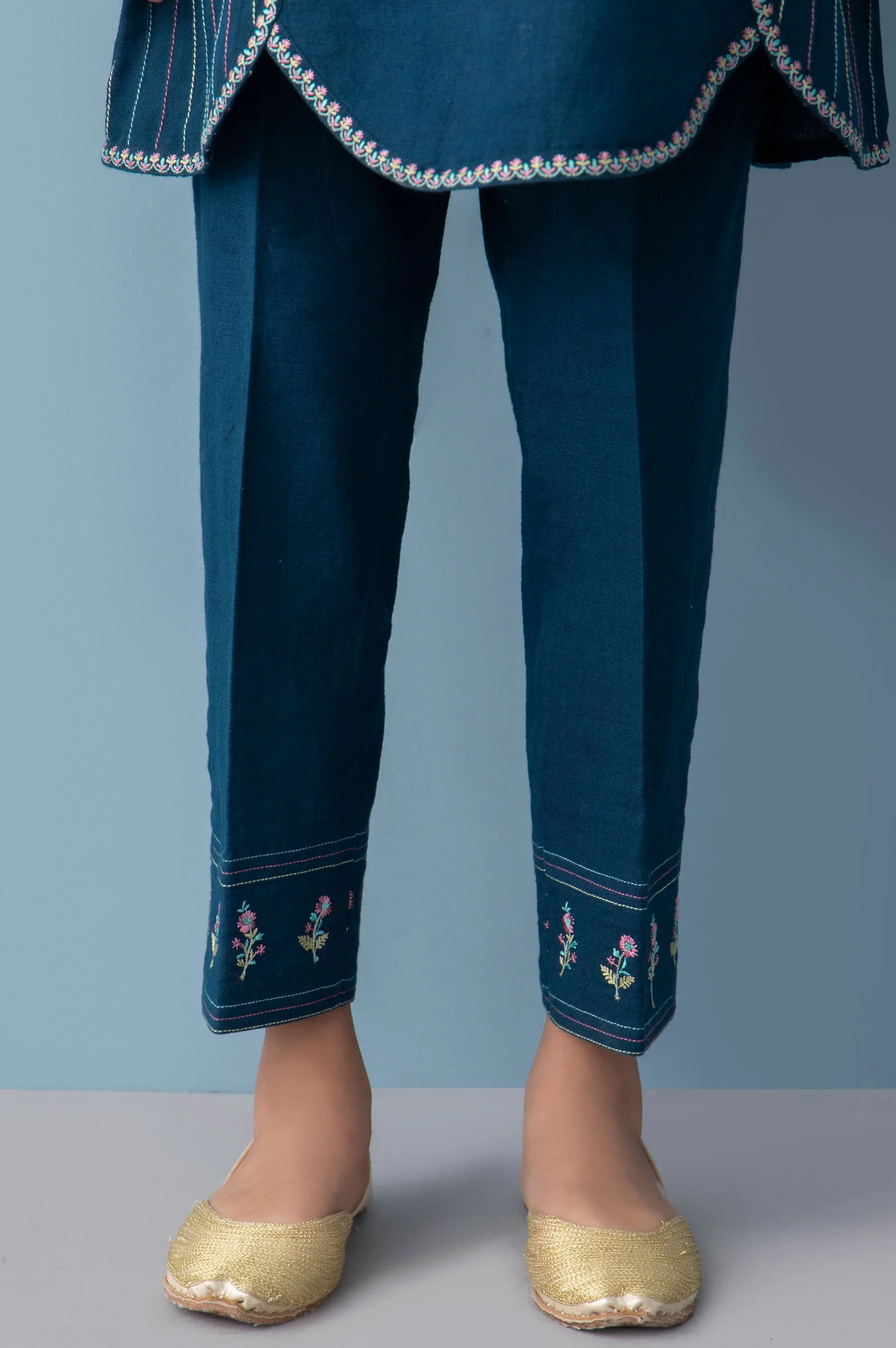 Embroidered Khaddar Junior Pant - Moroccan Blue - Image 2