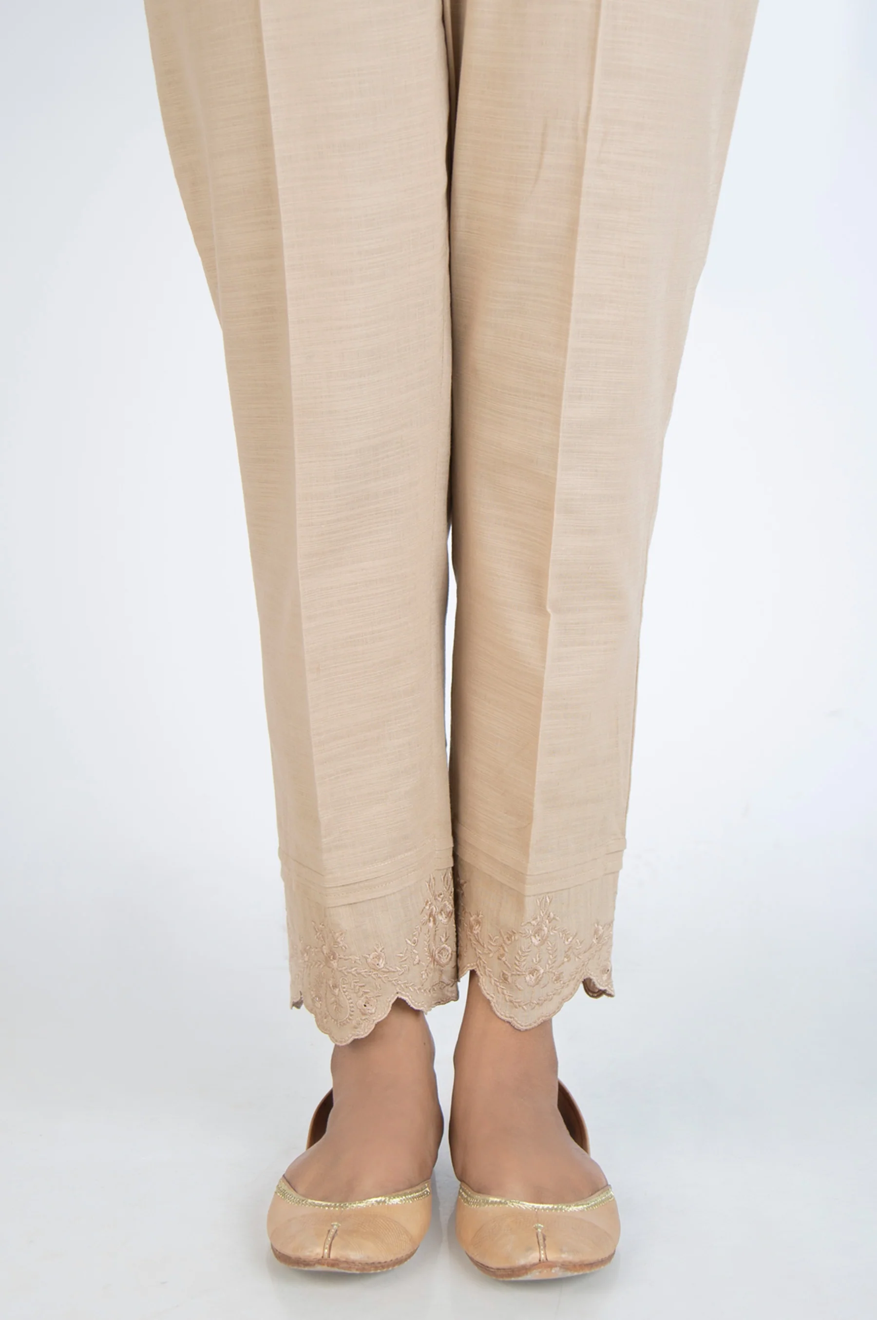 Embroidered Khaddar Cigarette Pants - Beige