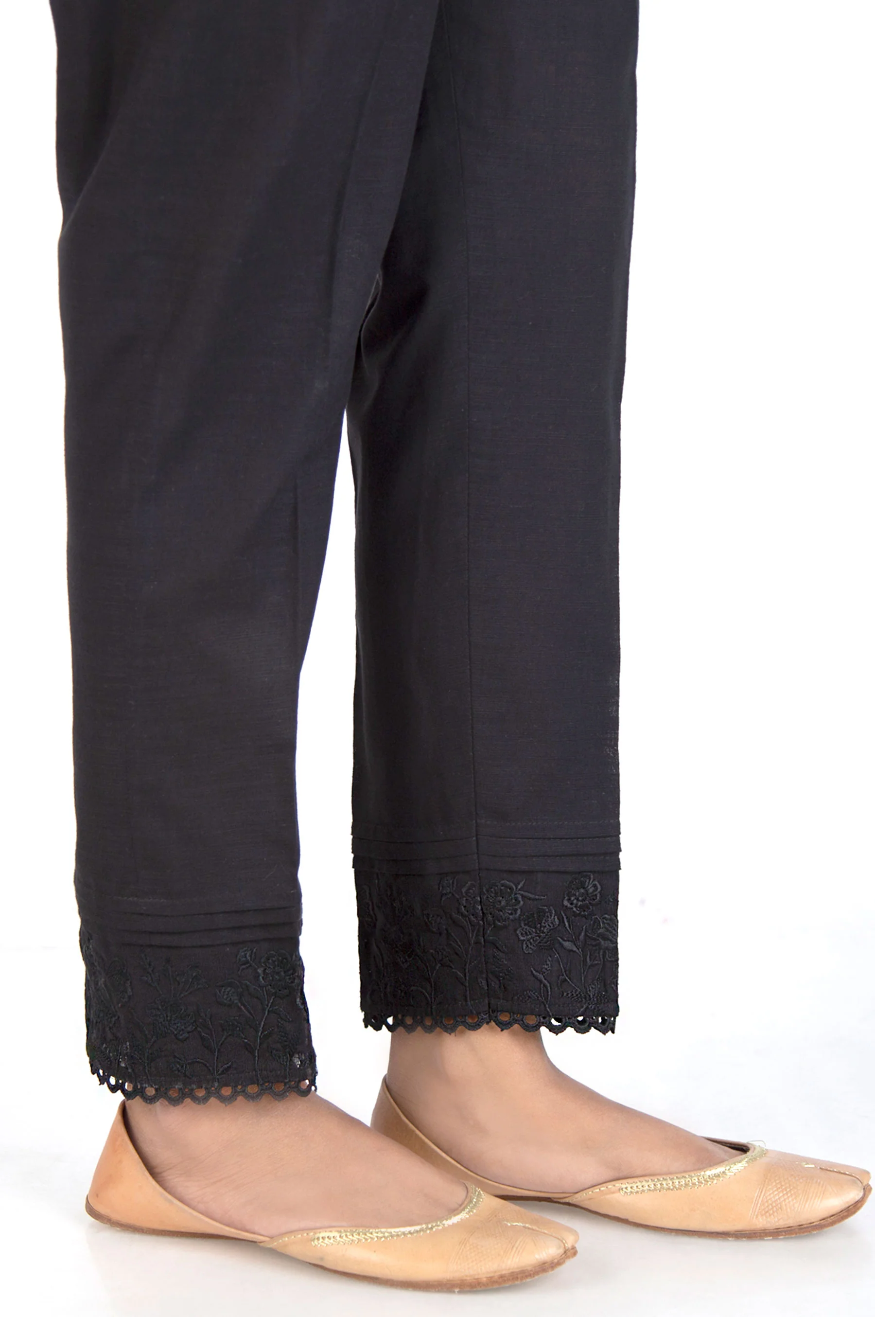Embroidered Khaddar Cigarette Pants - Black - Image 2