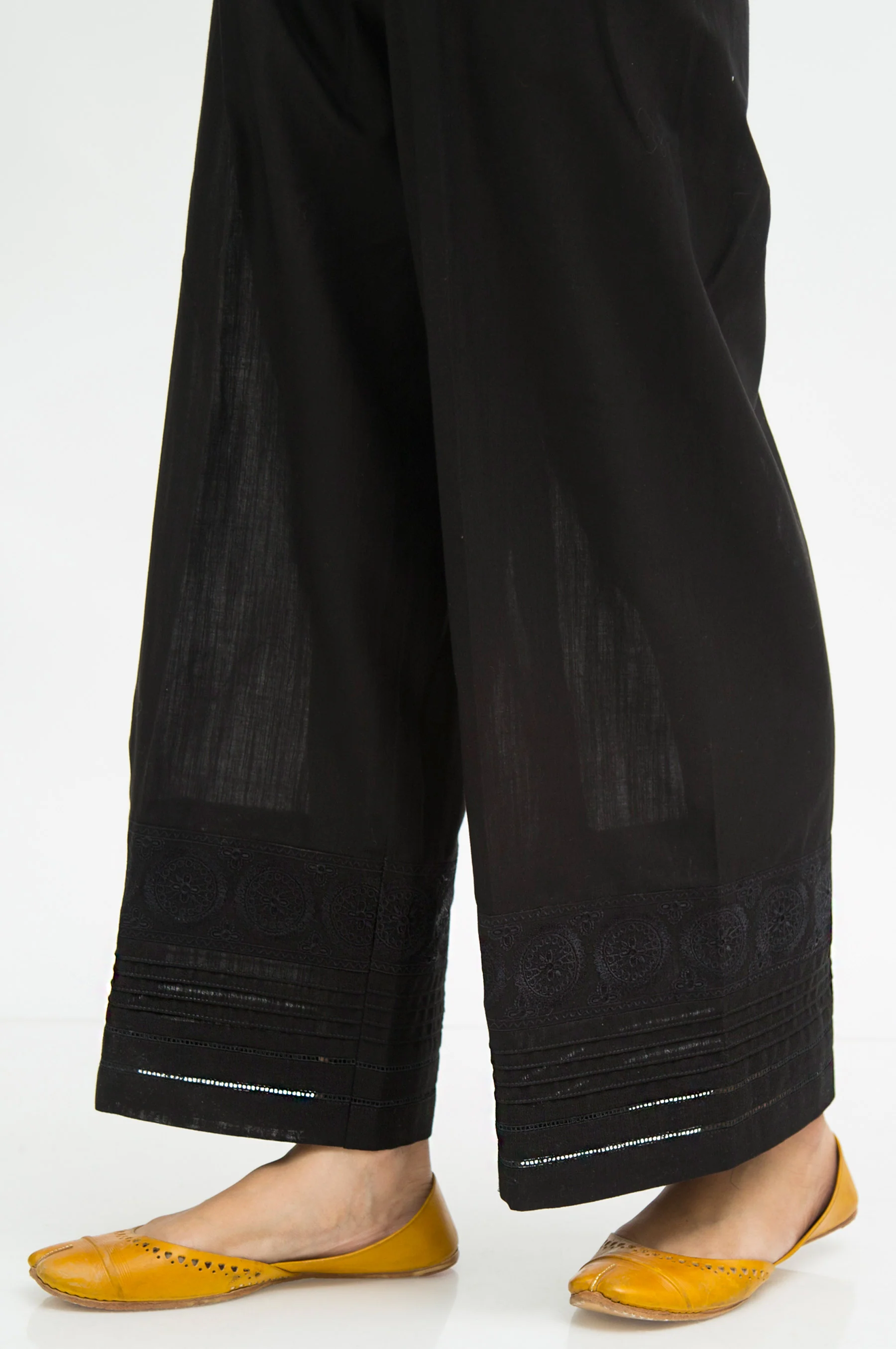 Embroidered Khaddar Culottes - Black - Image 3