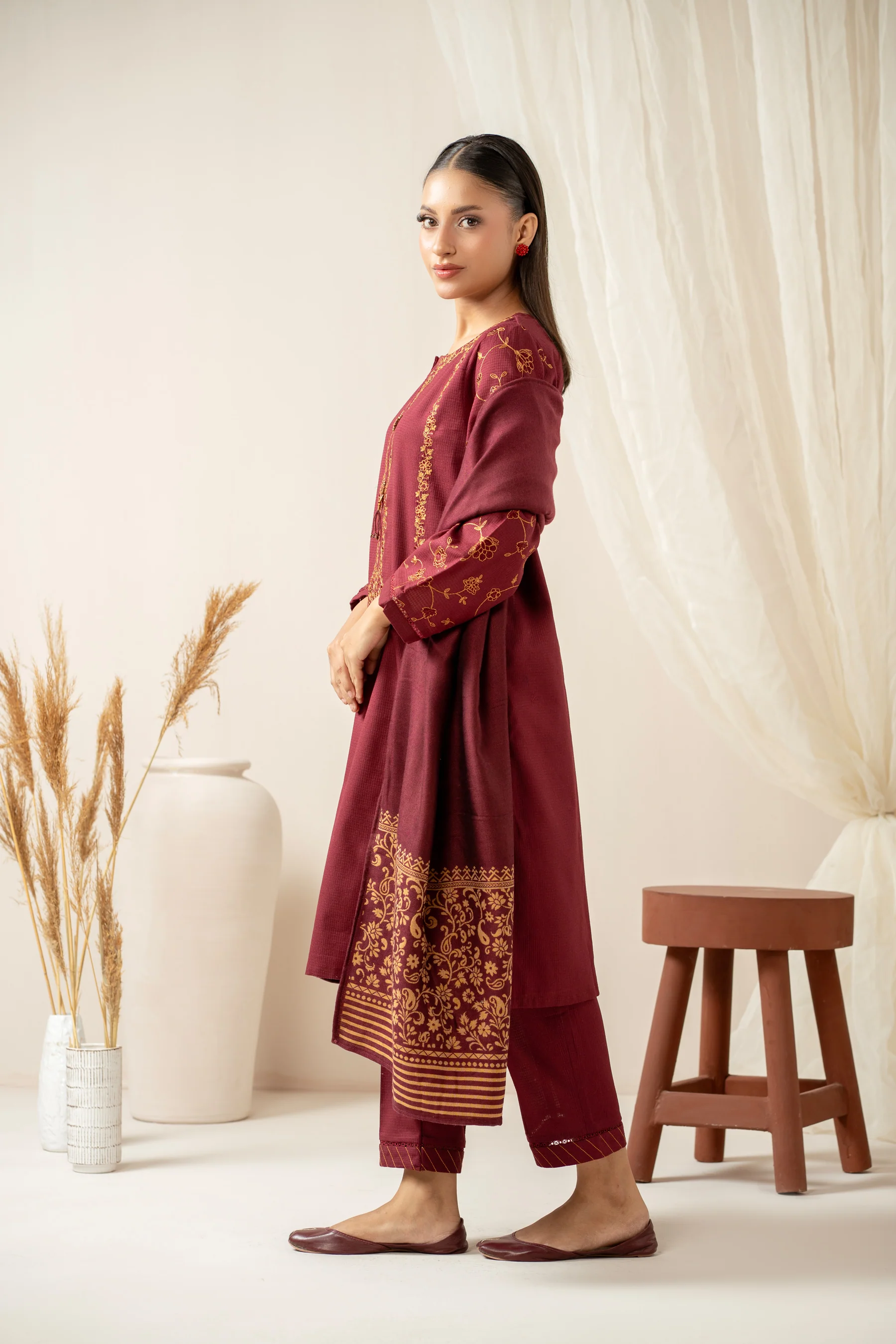 EMBROIDERED KHADDAR STITCHED SHIRT BOTTOM - Image 3