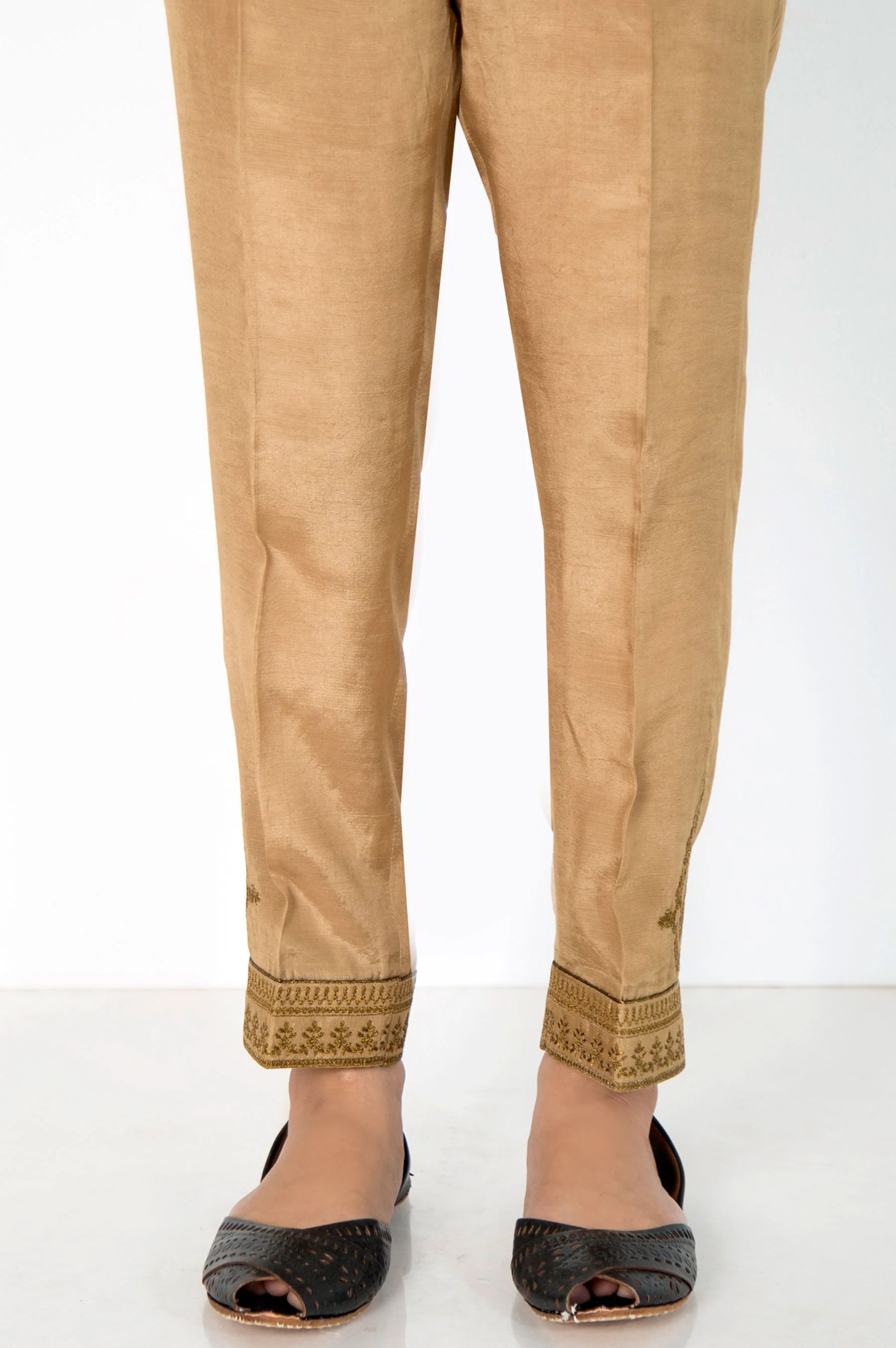 Embroidered Raw Silk Pants - Copper