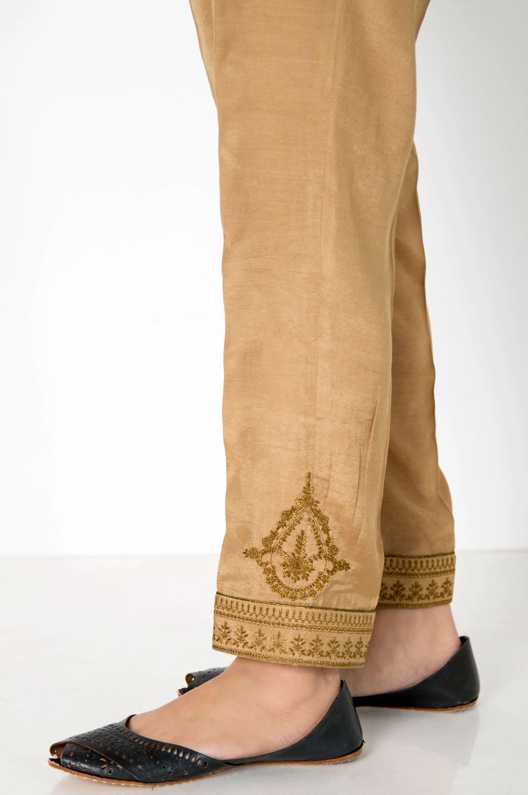 Embroidered Raw Silk Pants - Copper - Image 2