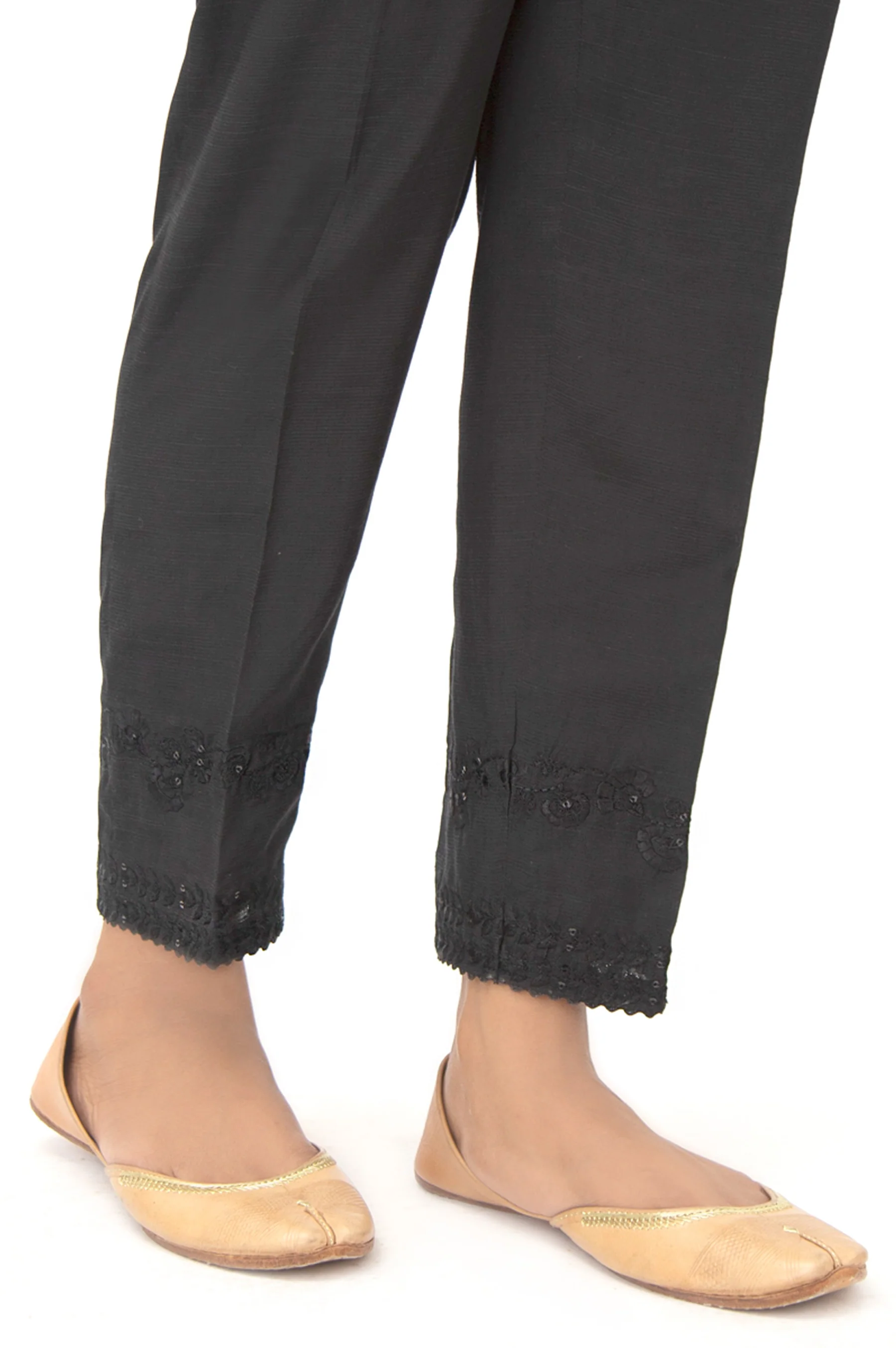 Embellished Raw Silk Cigarette Pants - Black - Image 3