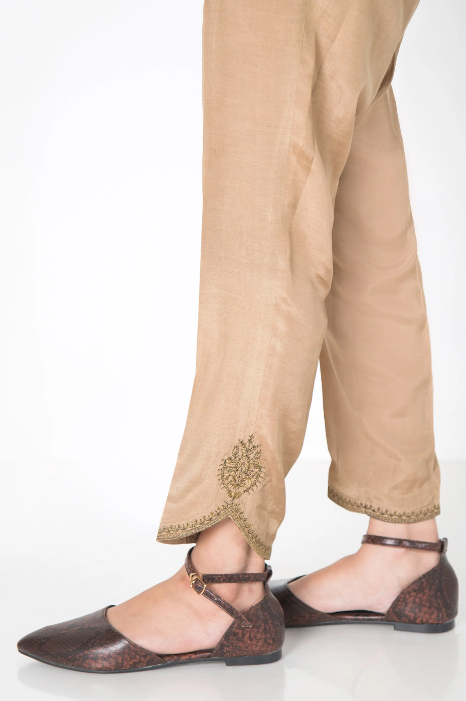 Embroidered Rawsilk Ciggerate Pants - Gold - Image 2