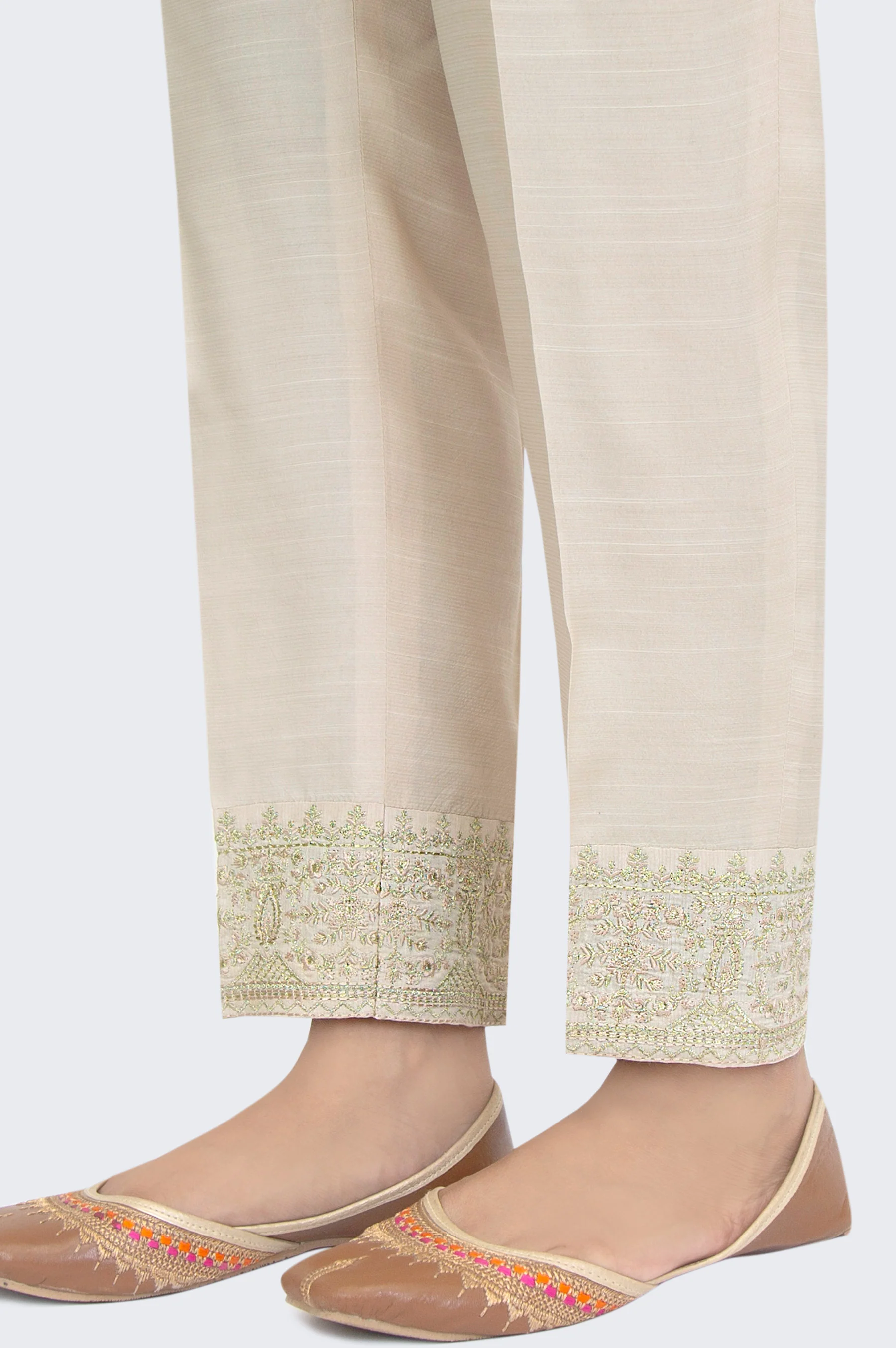 Embroidered Rawsilk Cigarette Pants - Gold - Image 2