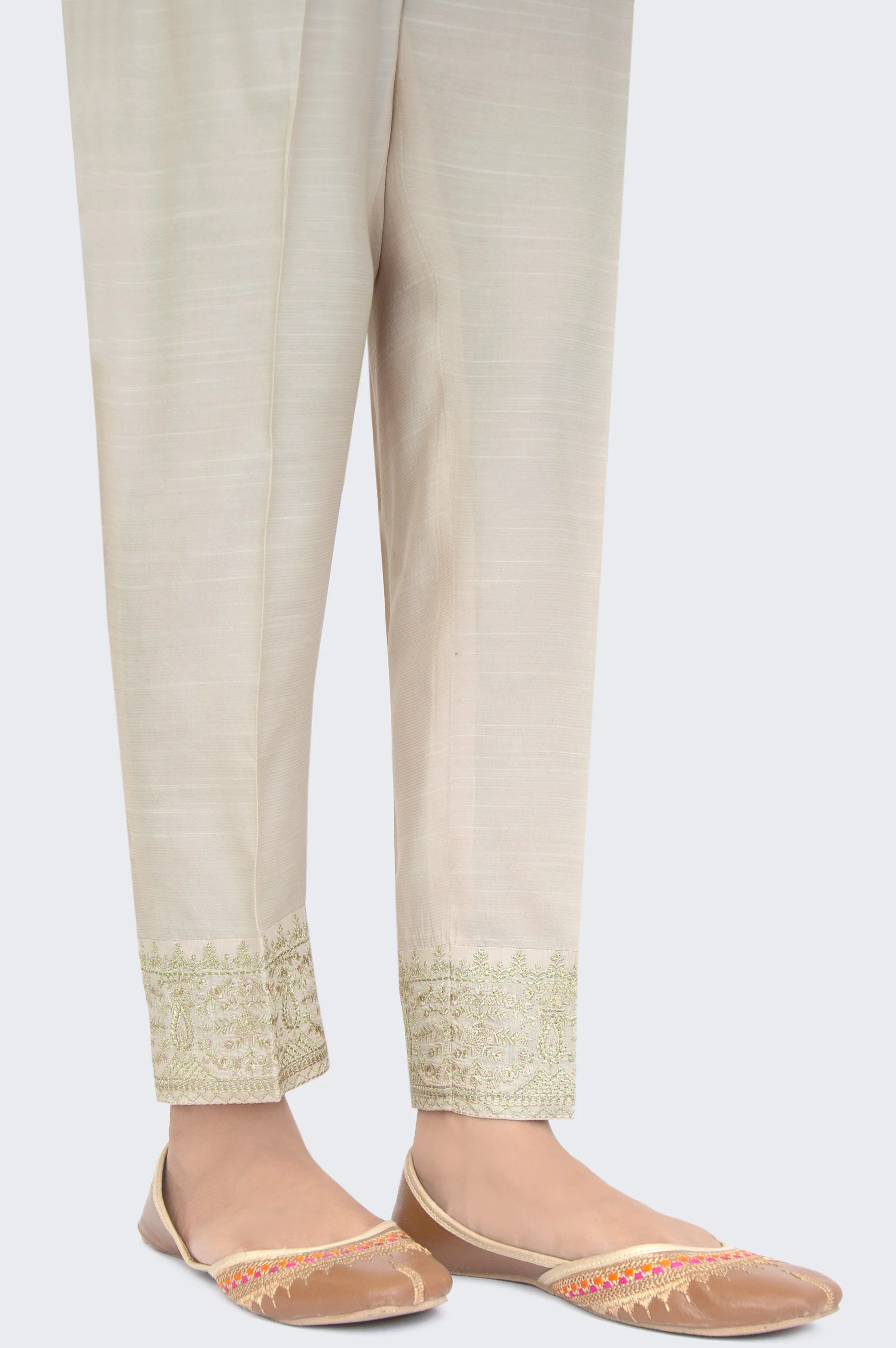 Embroidered Rawsilk Cigarette Pants - Gold - Image 3