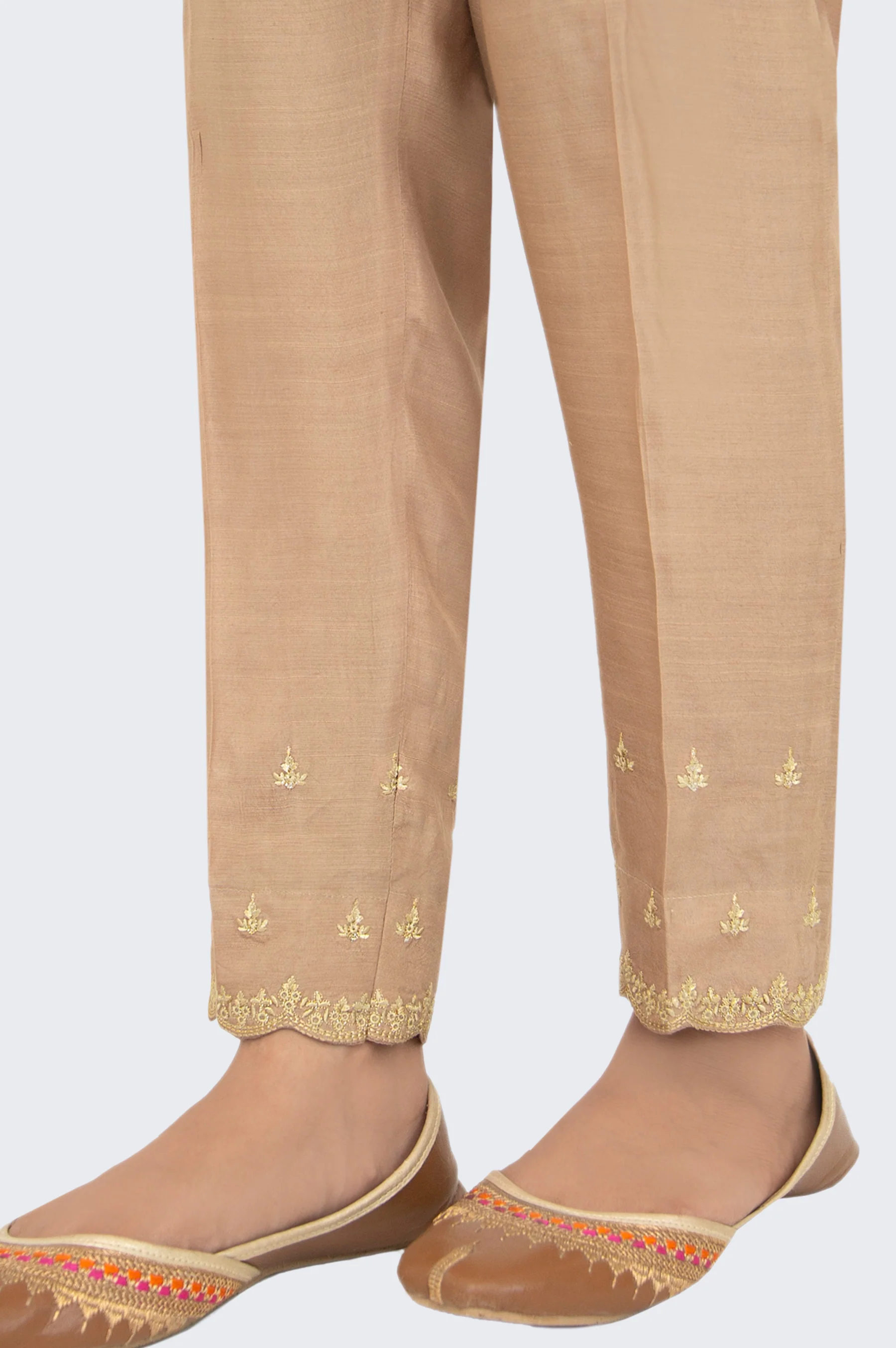 Embroidered Rawsilk Cigarette Pants - Beige - Image 2