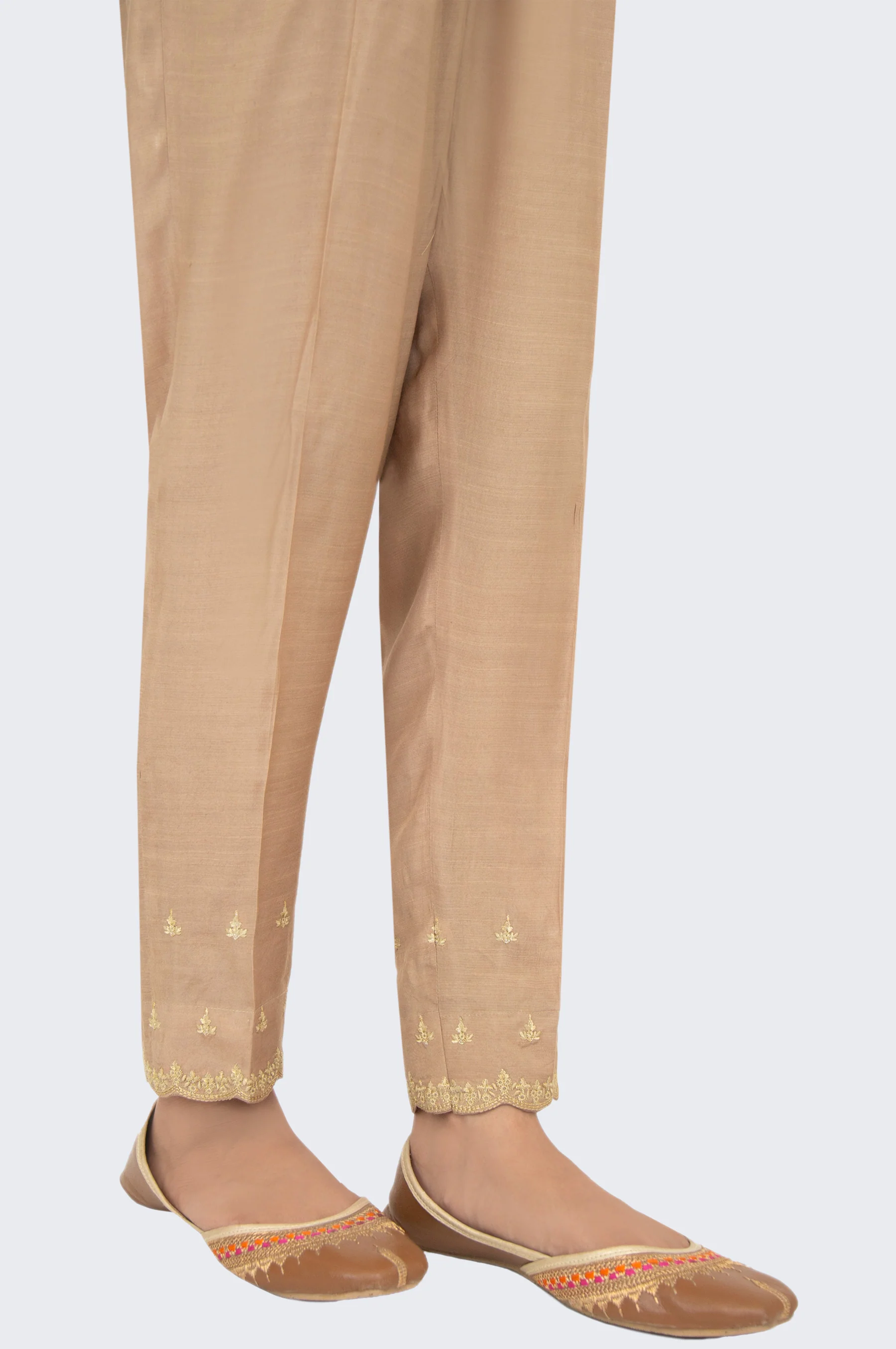 Embroidered Rawsilk Cigarette Pants - Beige - Image 3
