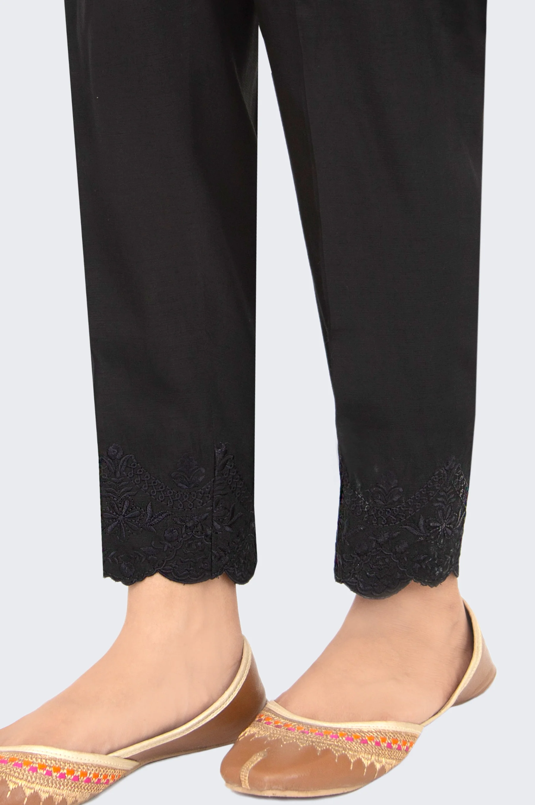 Embroidered Rawsilk Cigarette Pants - Black - Image 2
