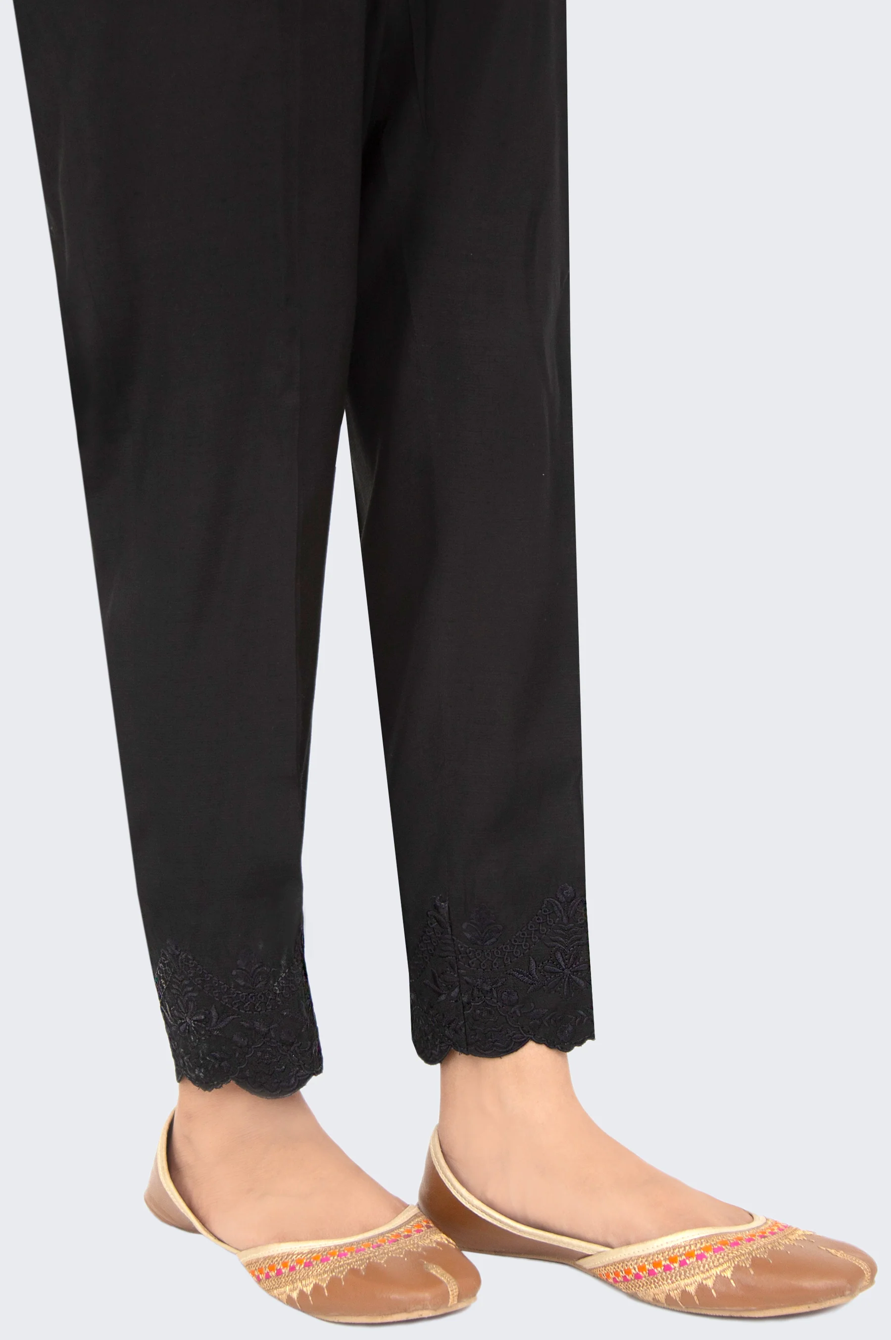 Embroidered Rawsilk Cigarette Pants - Black - Image 3