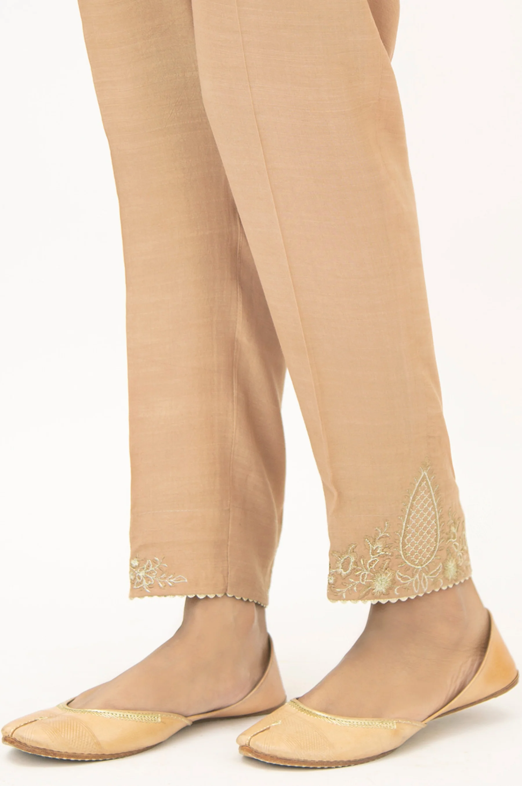 Embroidered Rawsilk Cigeratte Pants - Copper - Image 2
