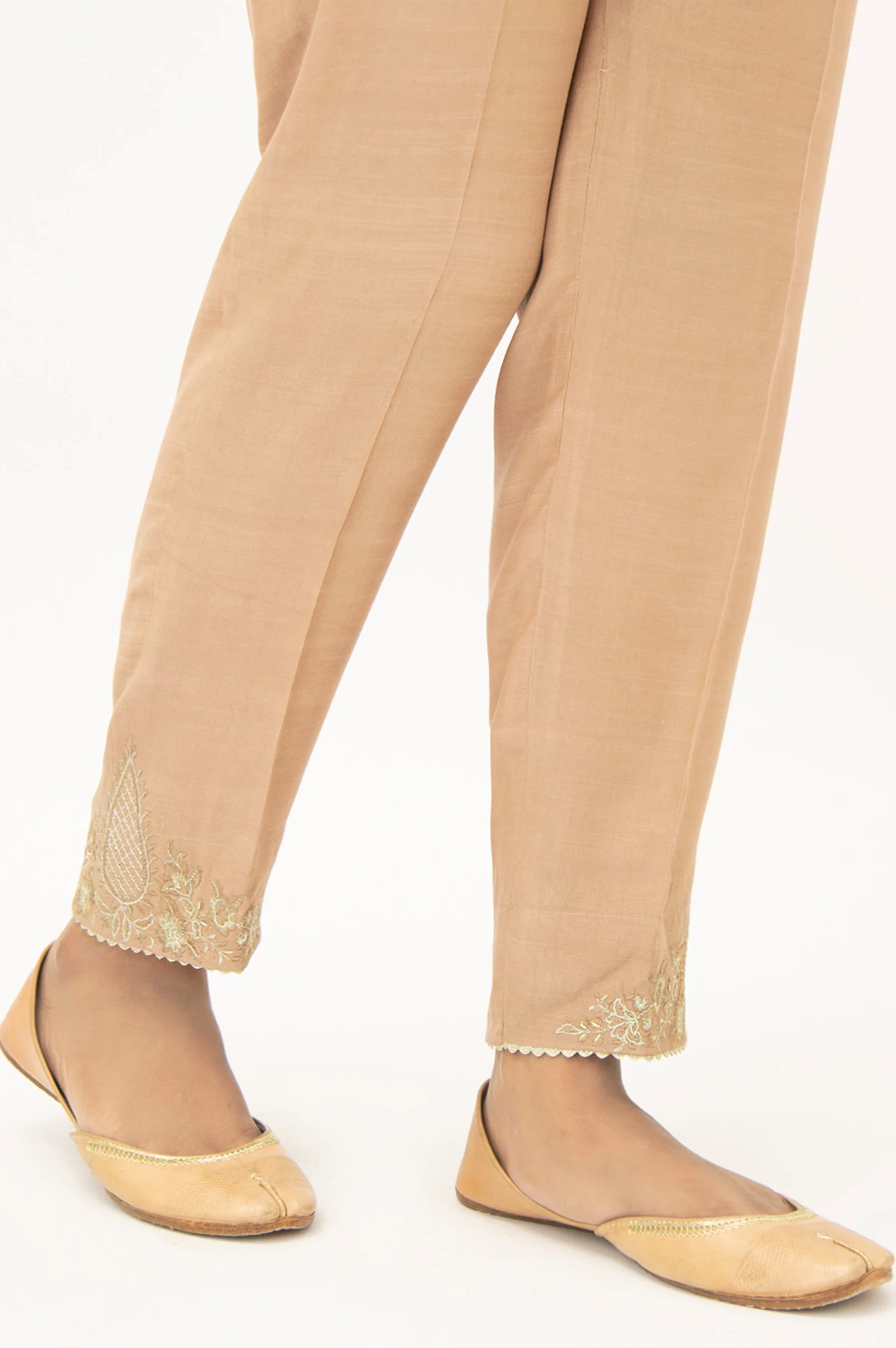 Embroidered Rawsilk Cigeratte Pants - Copper - Image 3