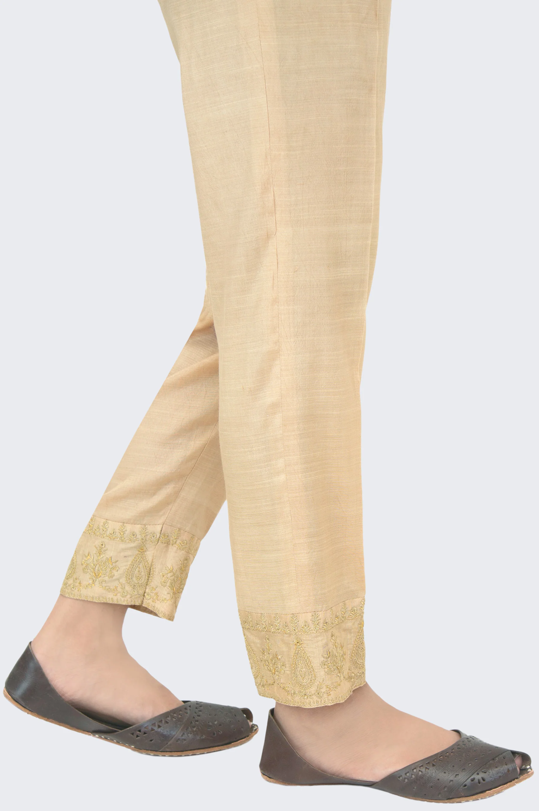 Embroidered Rawsilk Cigarette Pants - Beige - Image 2