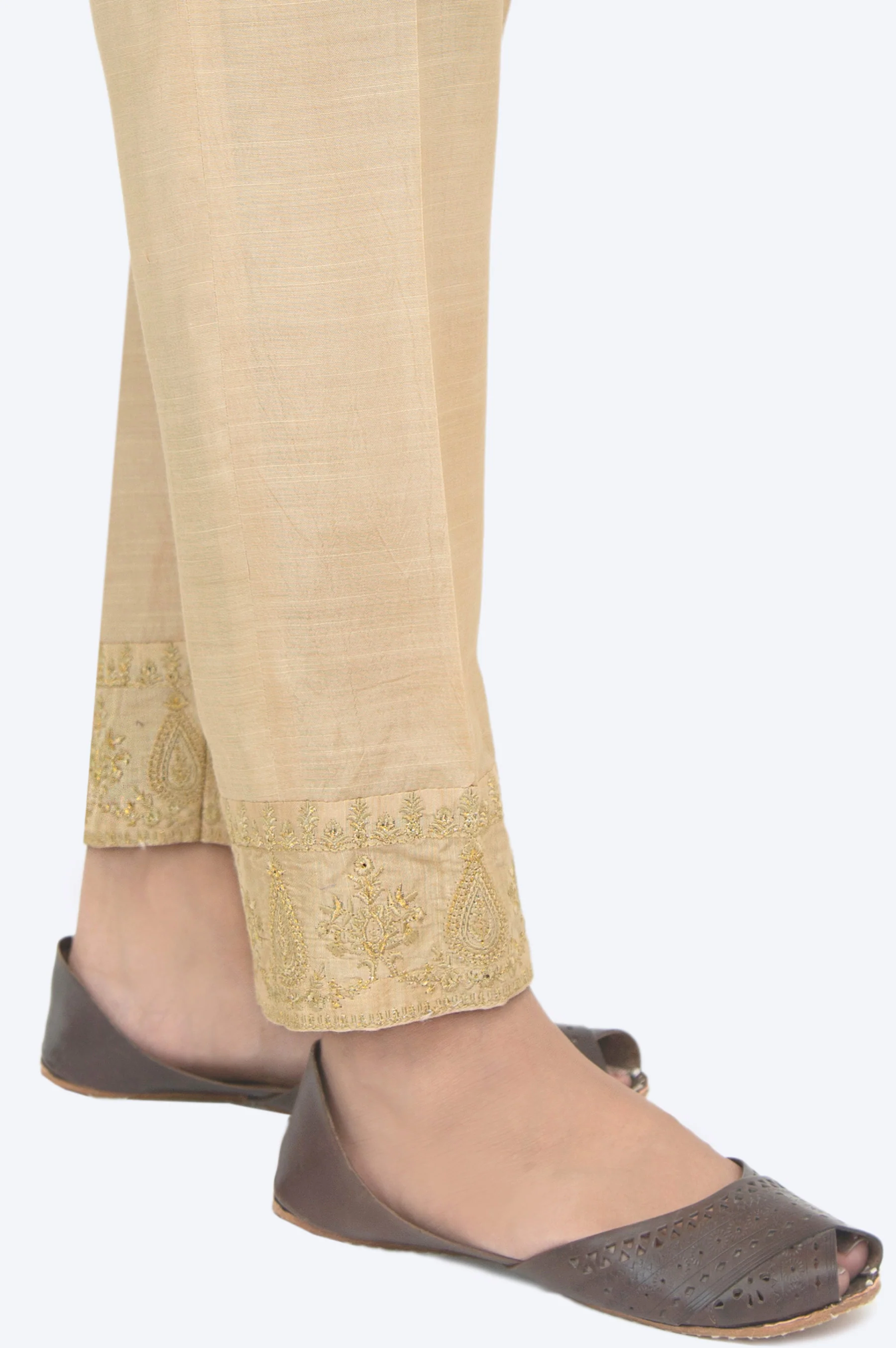 Embroidered Rawsilk Cigarette Pants - Beige - Image 3