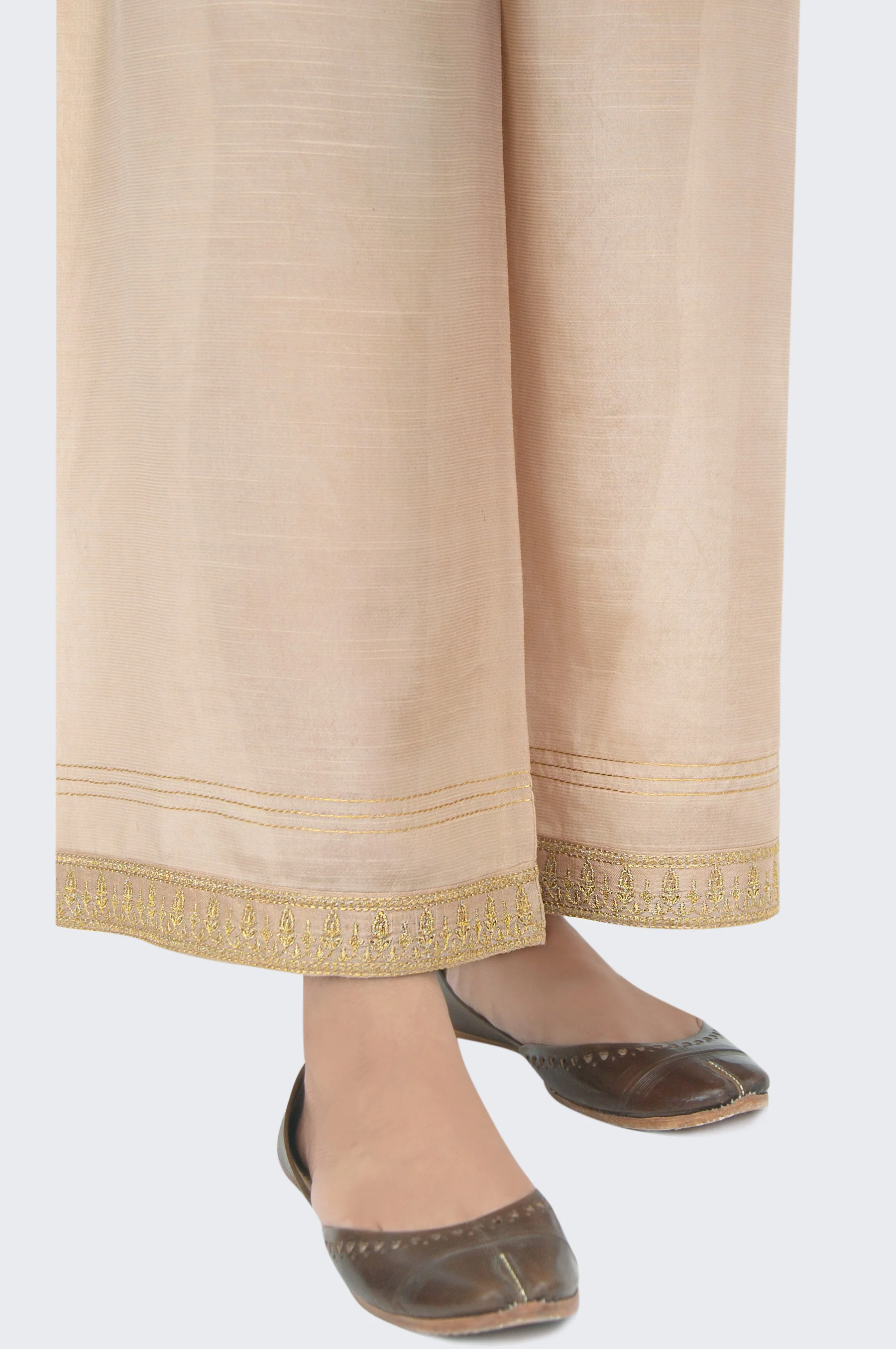 Embroidered Raw Silk Culotte - Hazel Wood Beige - Image 2