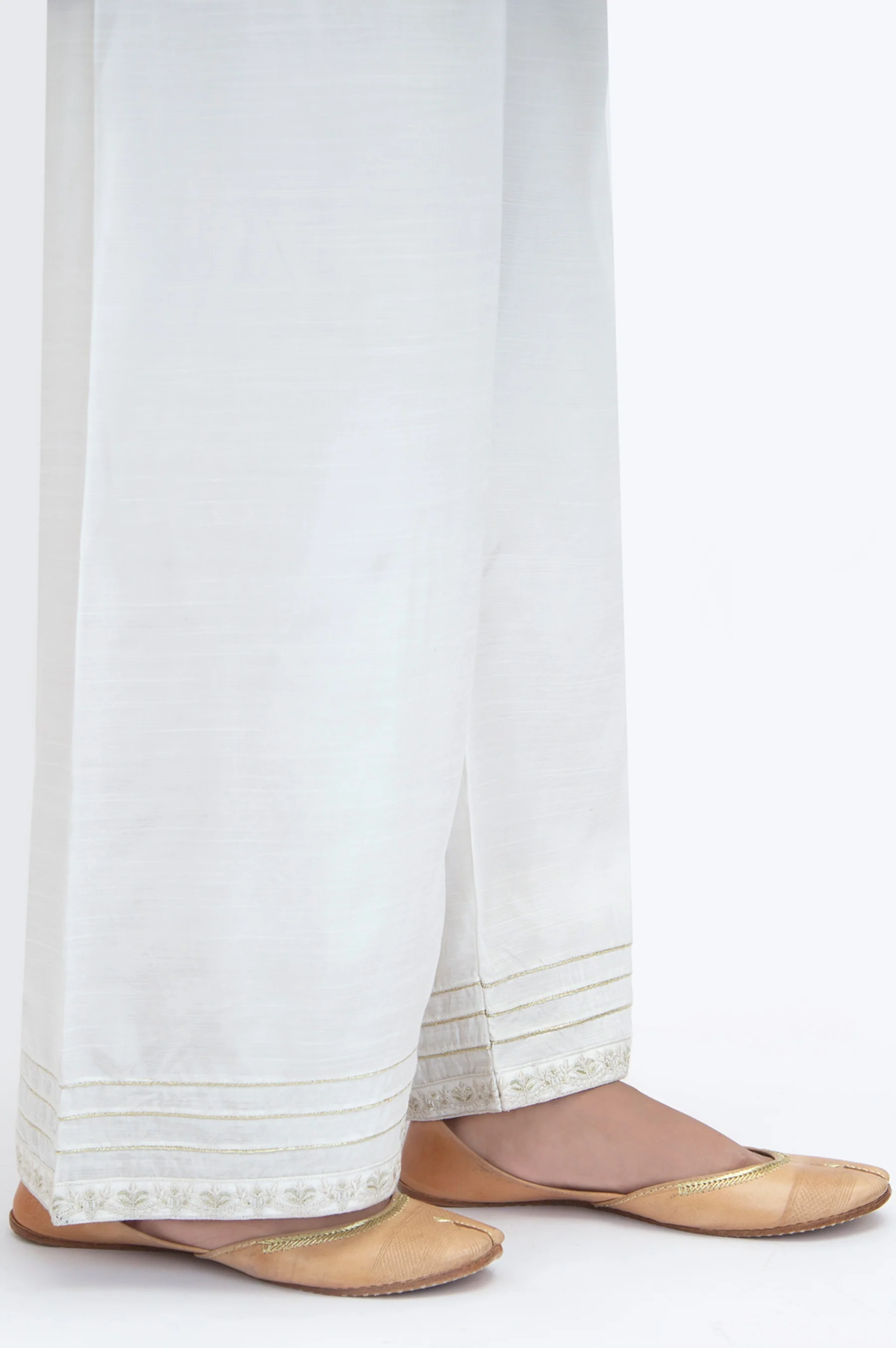 Embroidered Raw Silk Culottes - White - Image 3