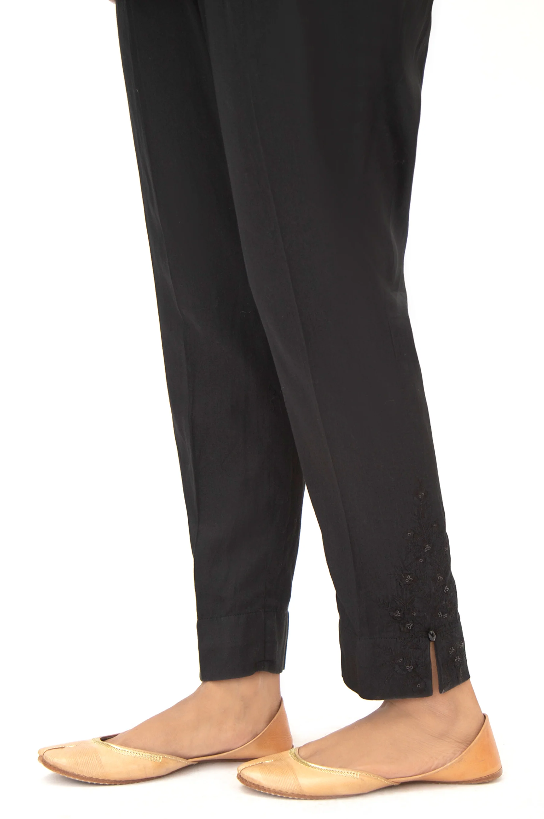 Embroidered Cotton Satin Cigarette Pants - Black - Image 3
