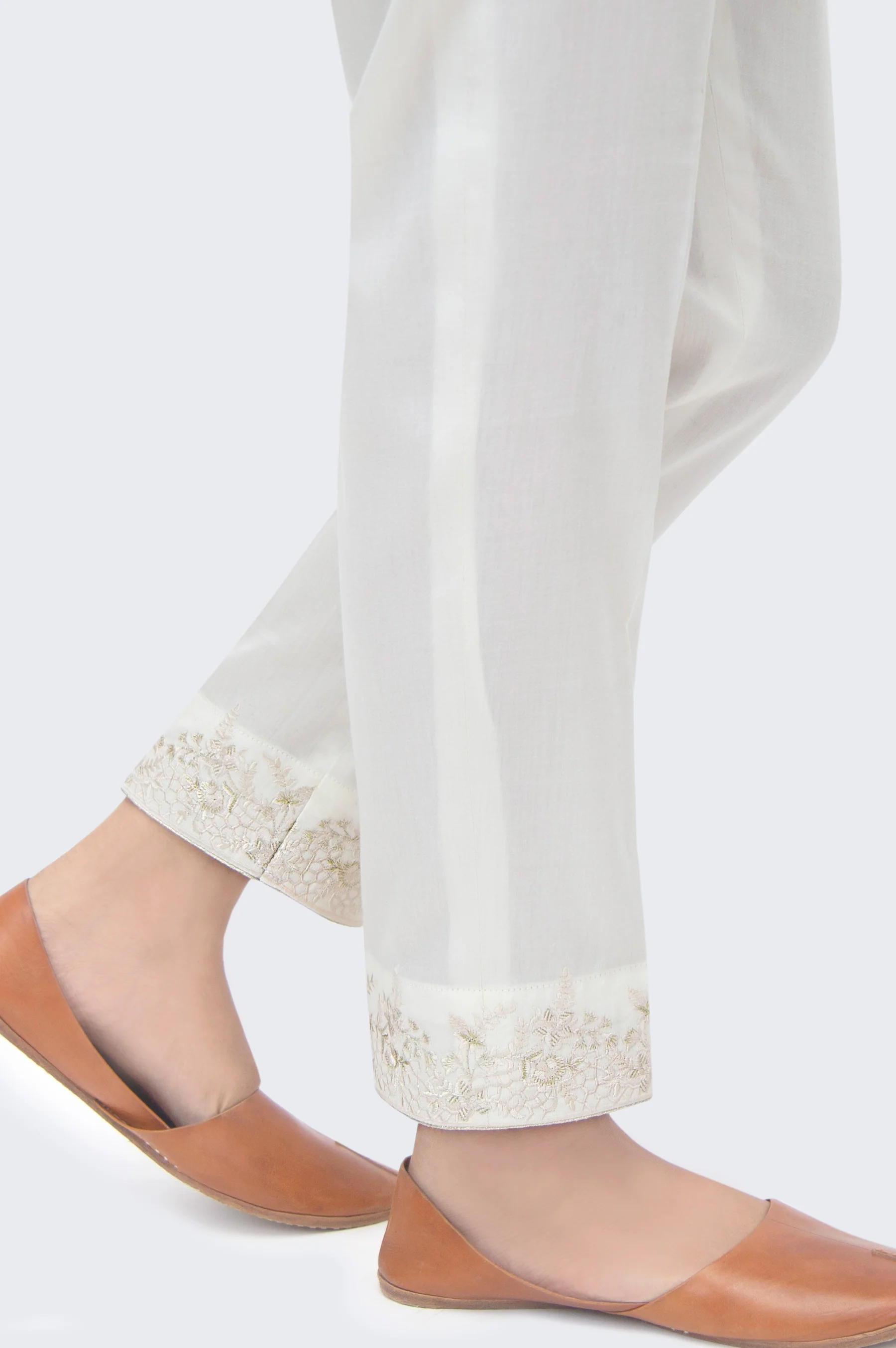 Embroidered Cotton Satin Cigarette Pants - Off White - Image 2