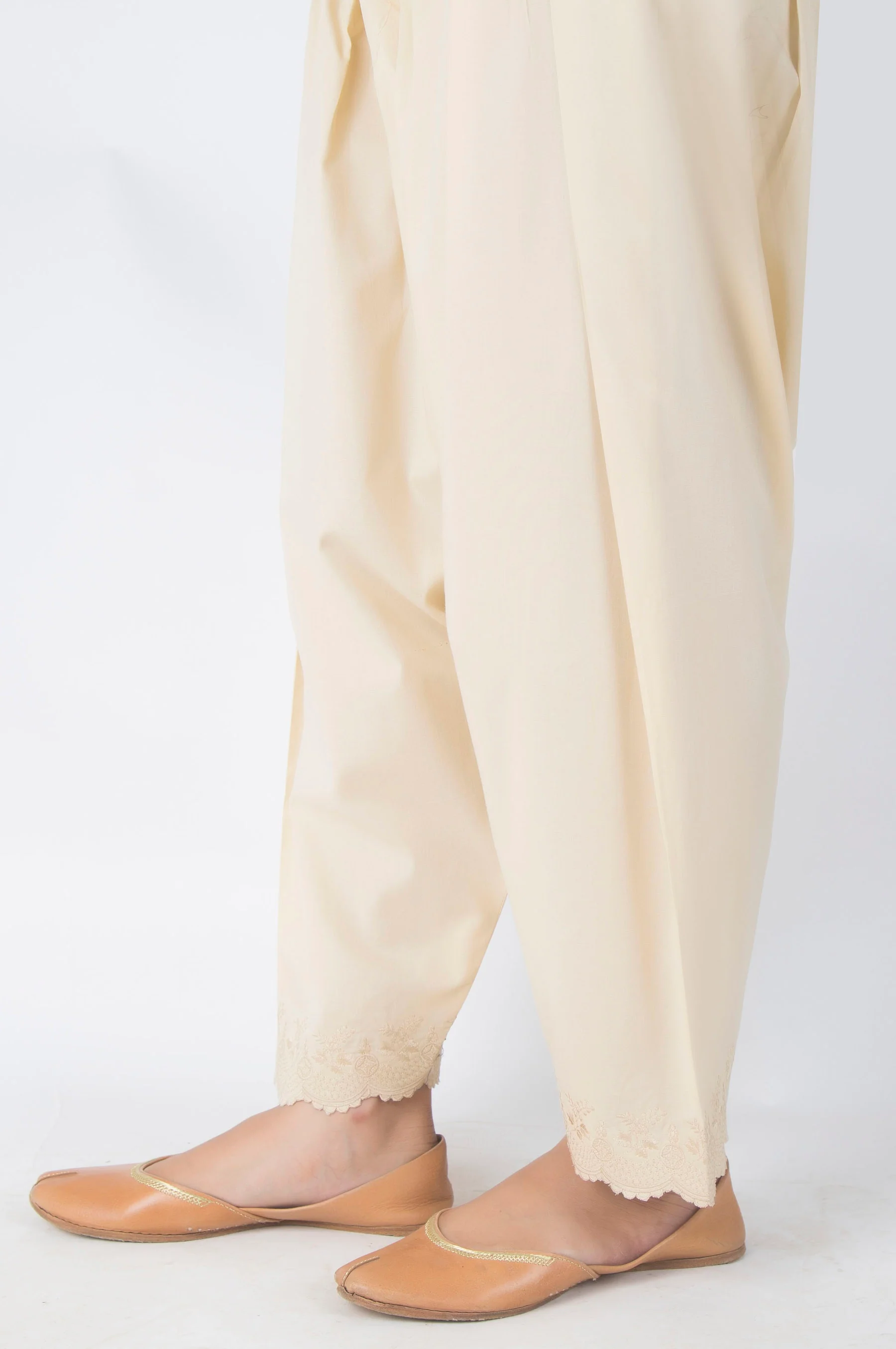Embroidered Cambric Shalwar - Beige - Image 2