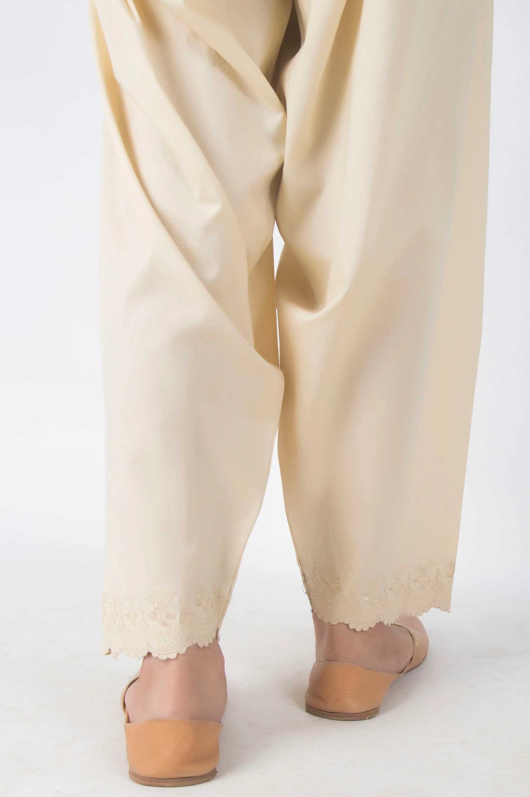 Embroidered Cambric Shalwar - Beige - Image 3