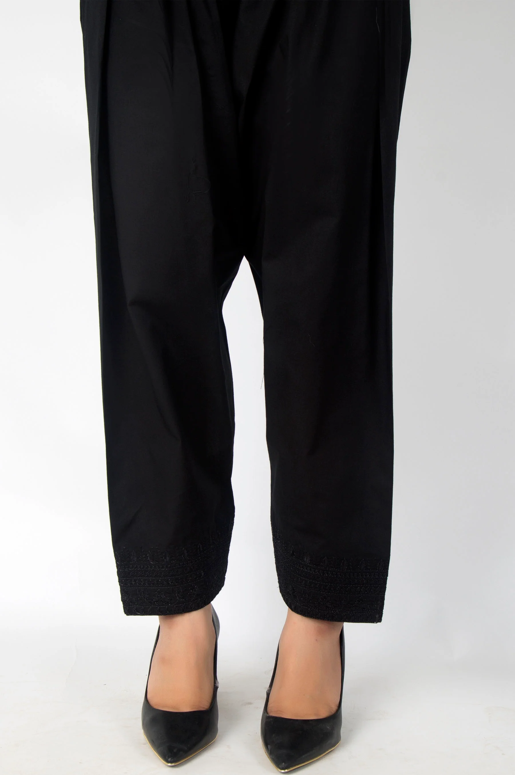 Embroidered Cambric Shalwar - Black