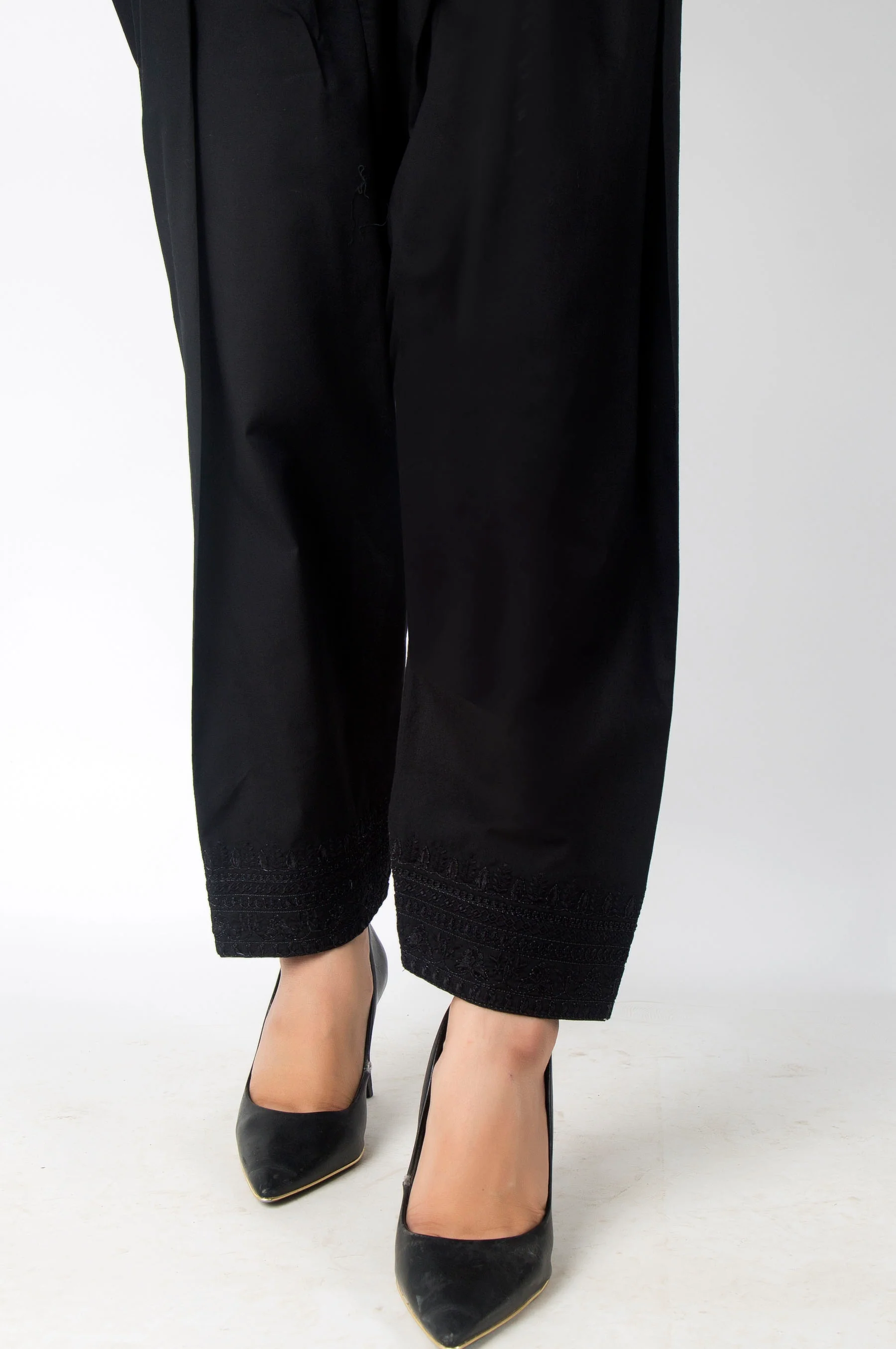 Embroidered Cambric Shalwar - Black - Image 3
