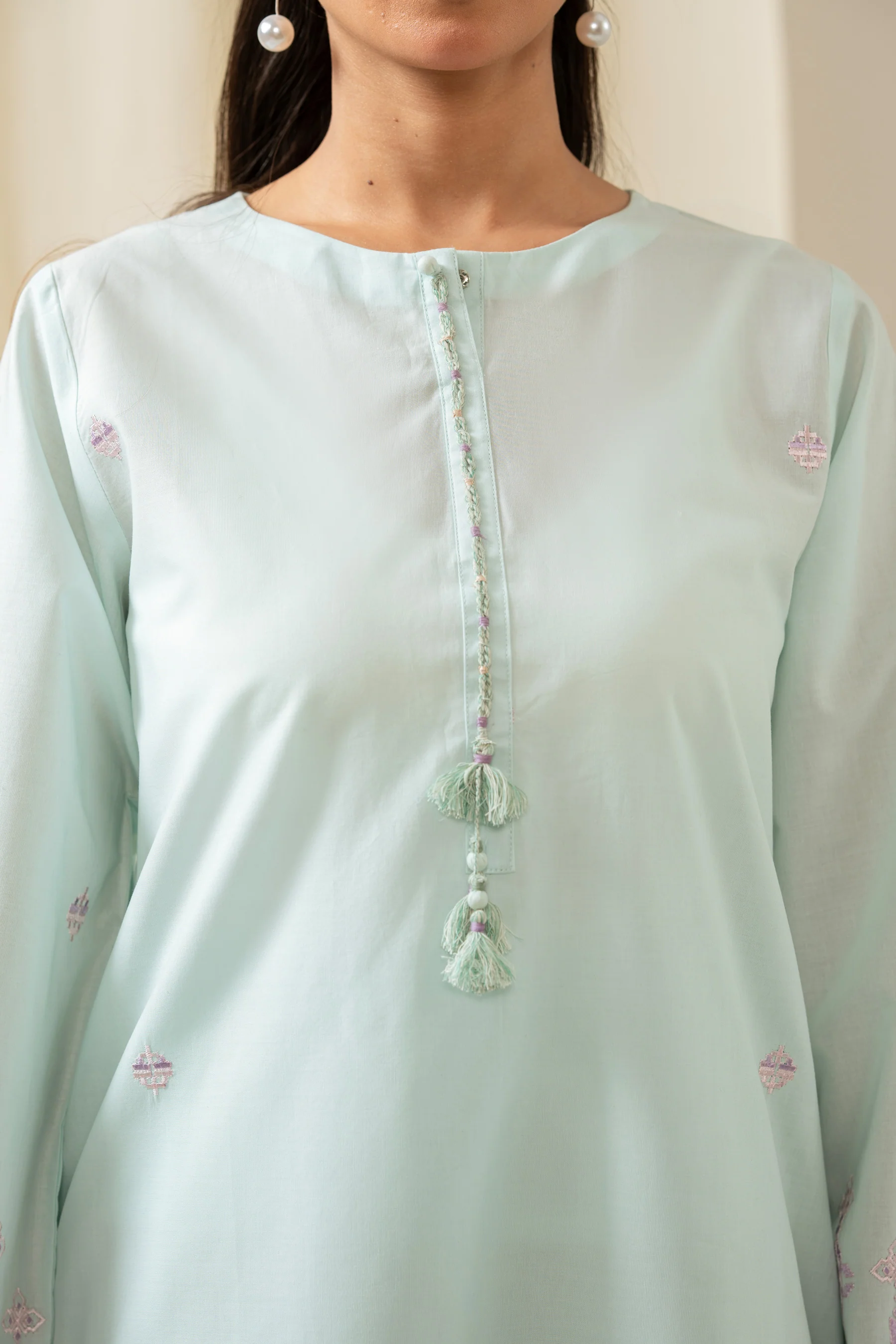 STITCHED EMBROIDERED CAMBRIC 2 PIECE SUIT - Image 2