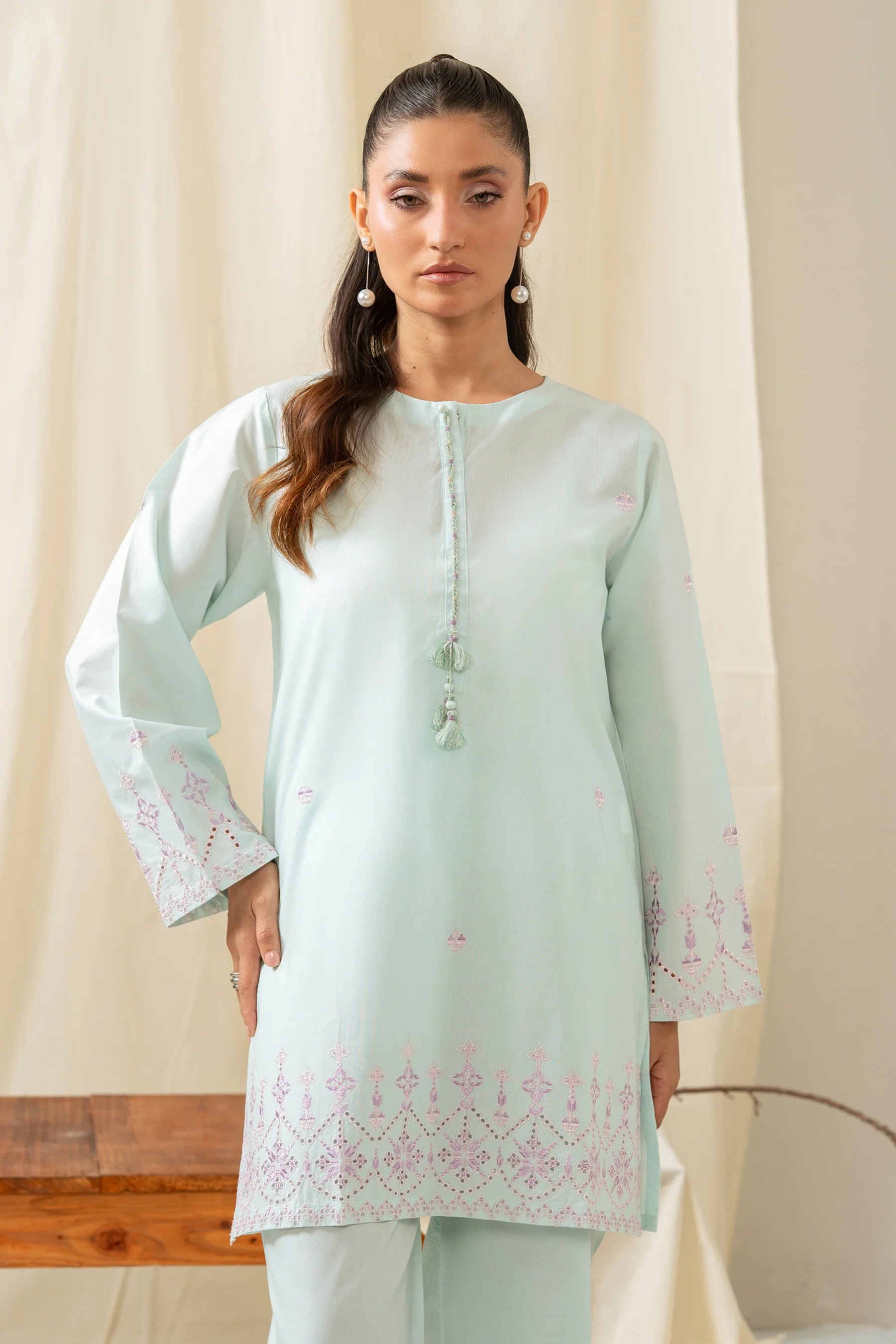 STITCHED EMBROIDERED CAMBRIC 2 PIECE SUIT - Image 3