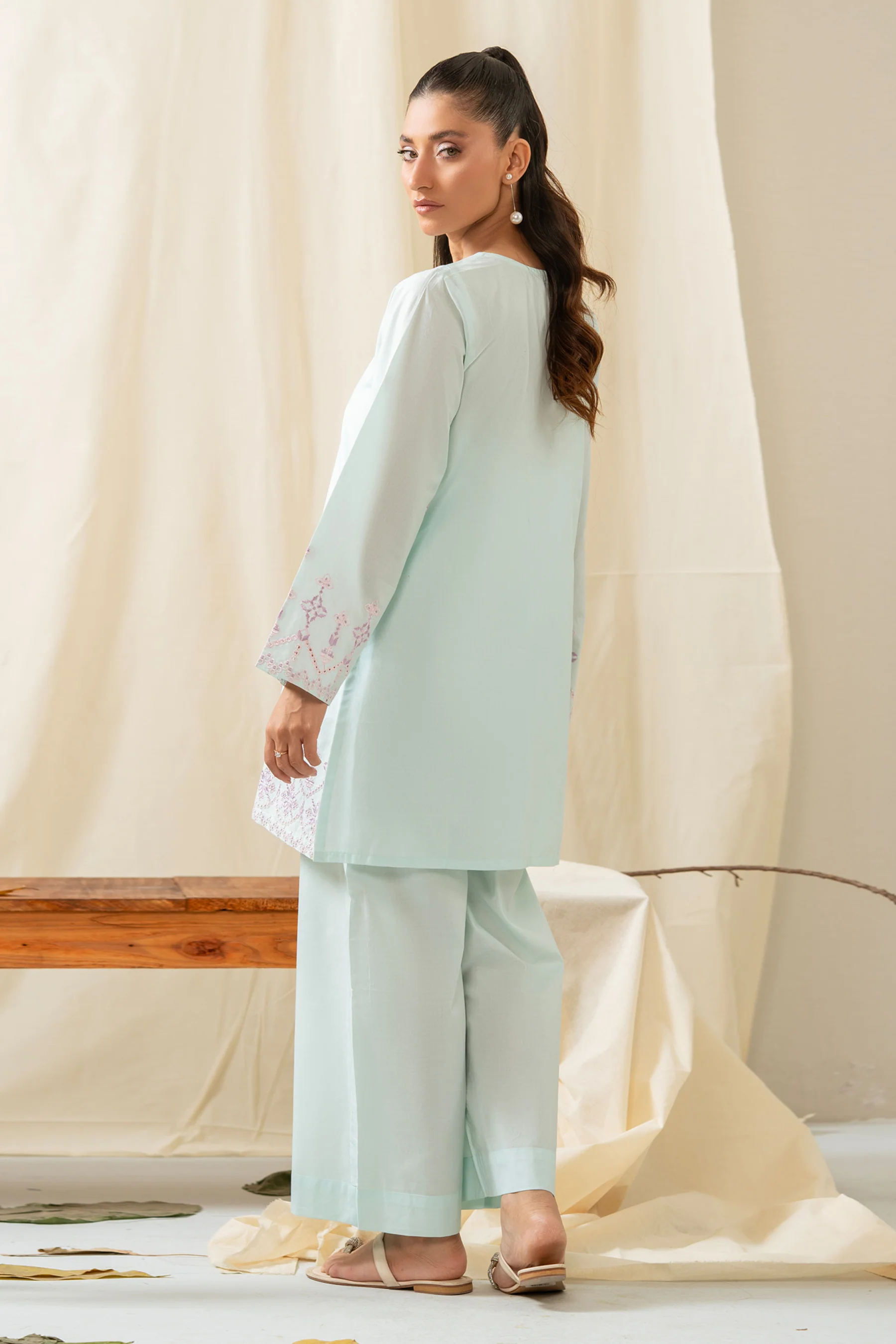STITCHED EMBROIDERED CAMBRIC 2 PIECE SUIT - Image 6