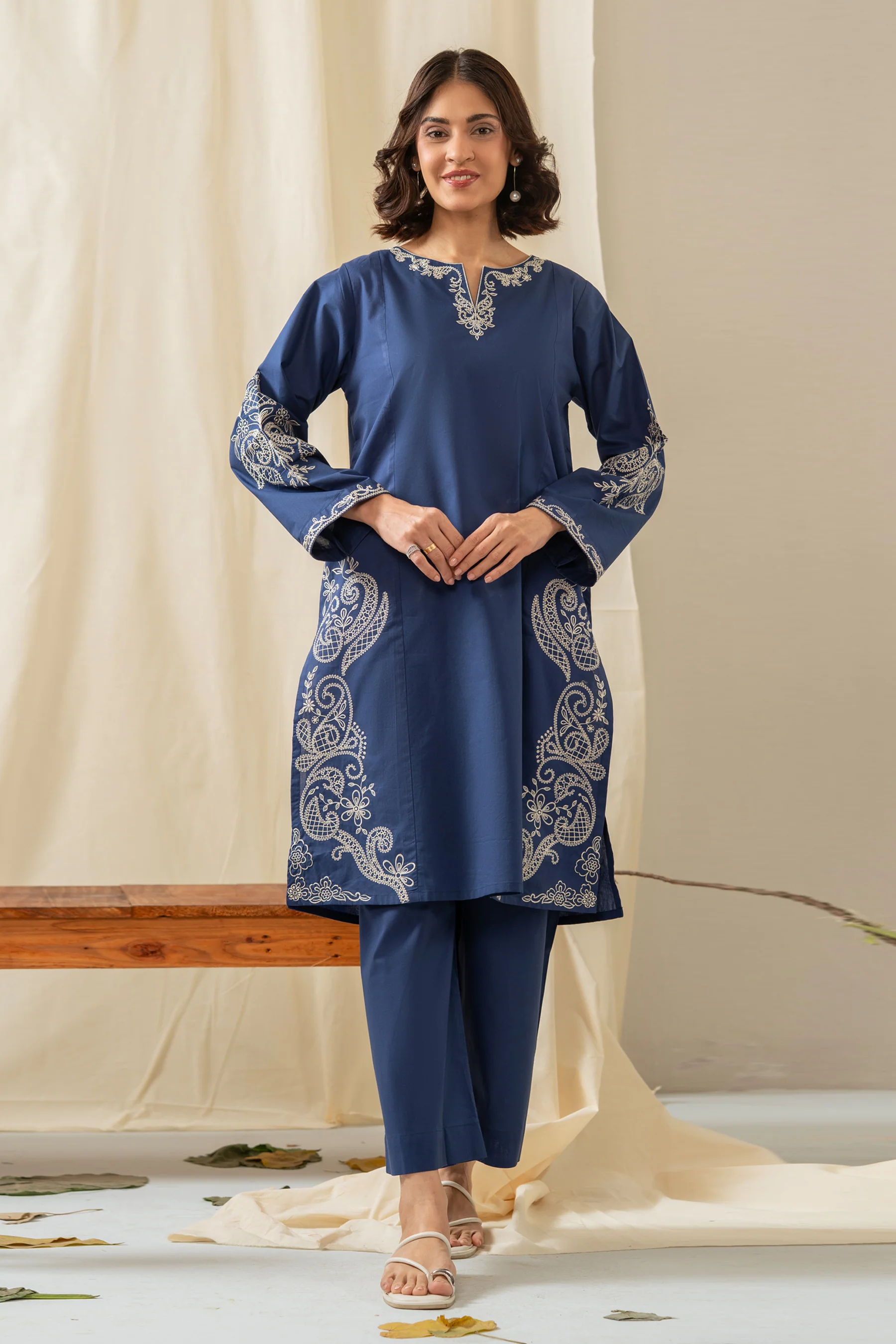 STITCHED EMBROIDERED CAMBRIC SUIT