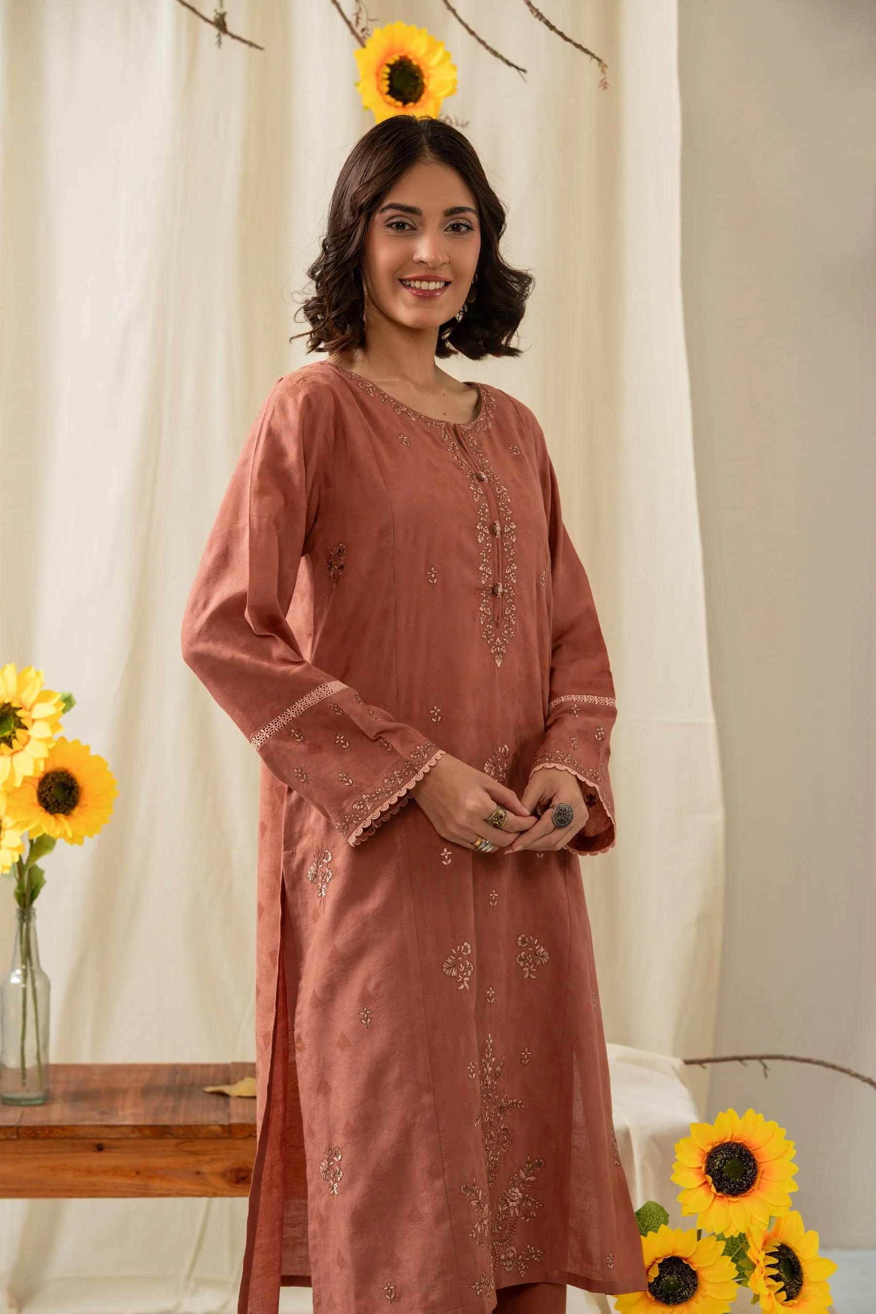 STITCHED EMBROIDERED SELF JACQUARD 2 PIECE SUIT (FACTORY E-OUTLET) - Image 6