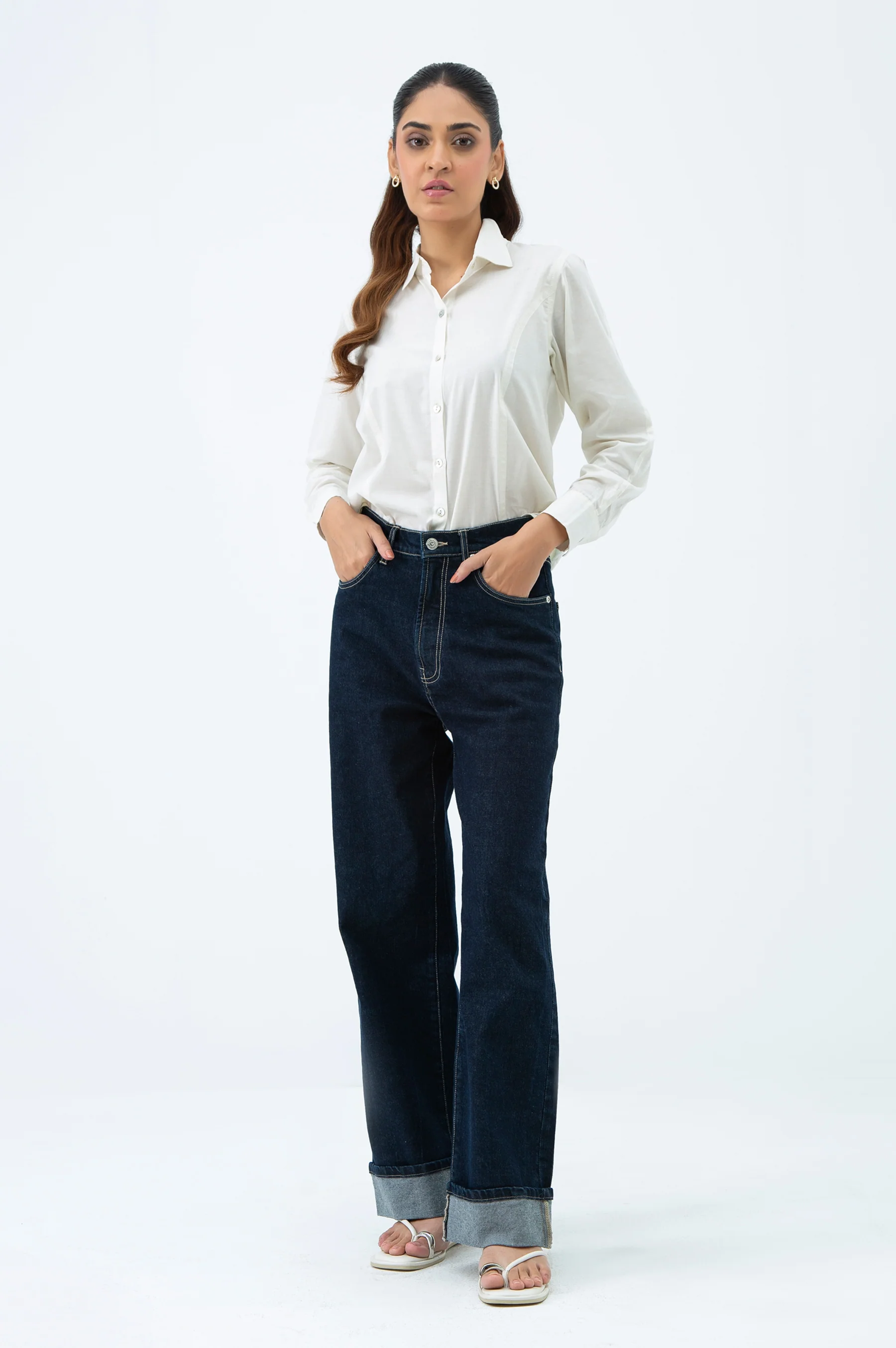 Stylized Folded Straight Fit Jeans - Image 4