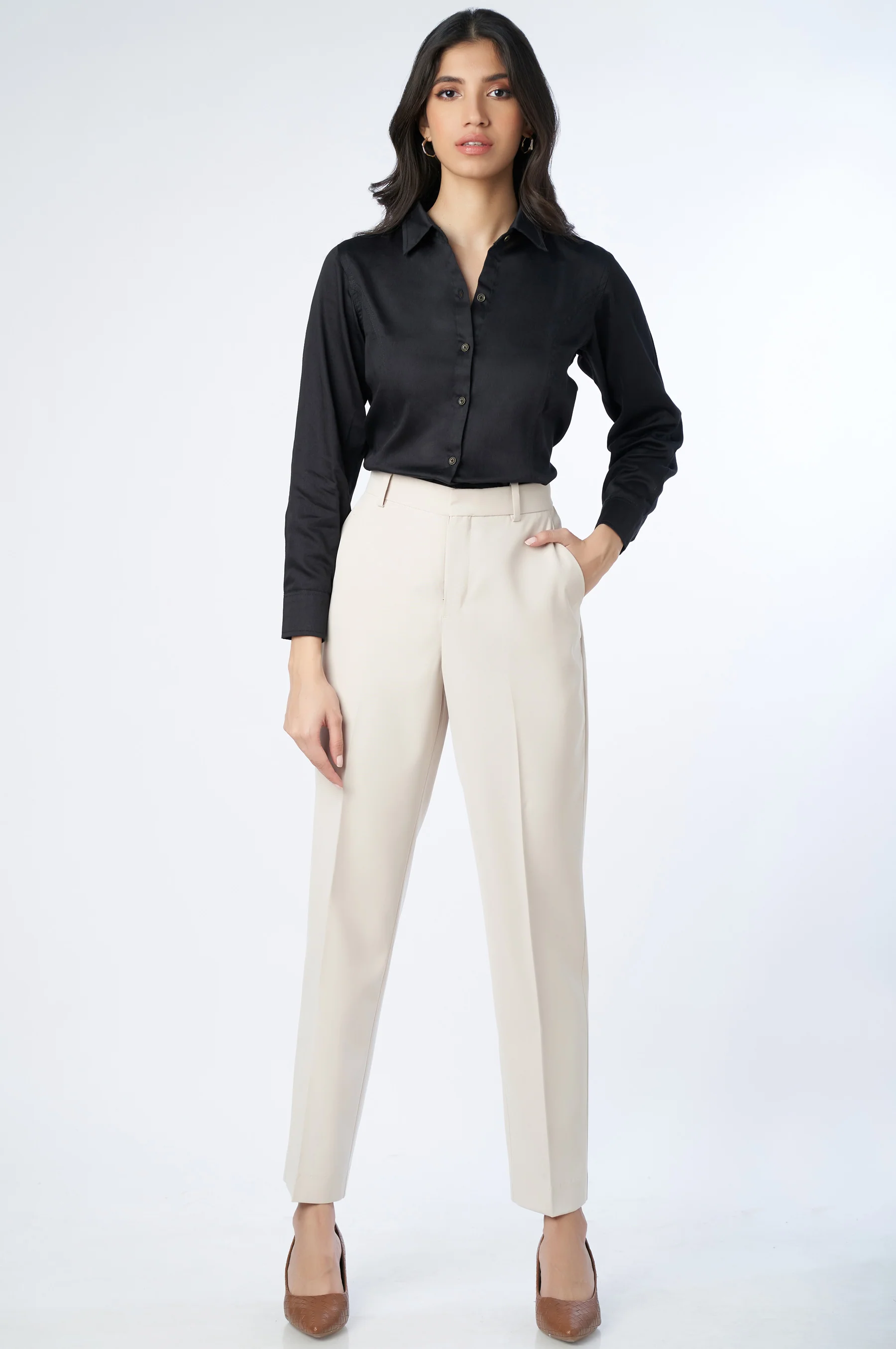 Straight Fit Formal Pants - Ivory