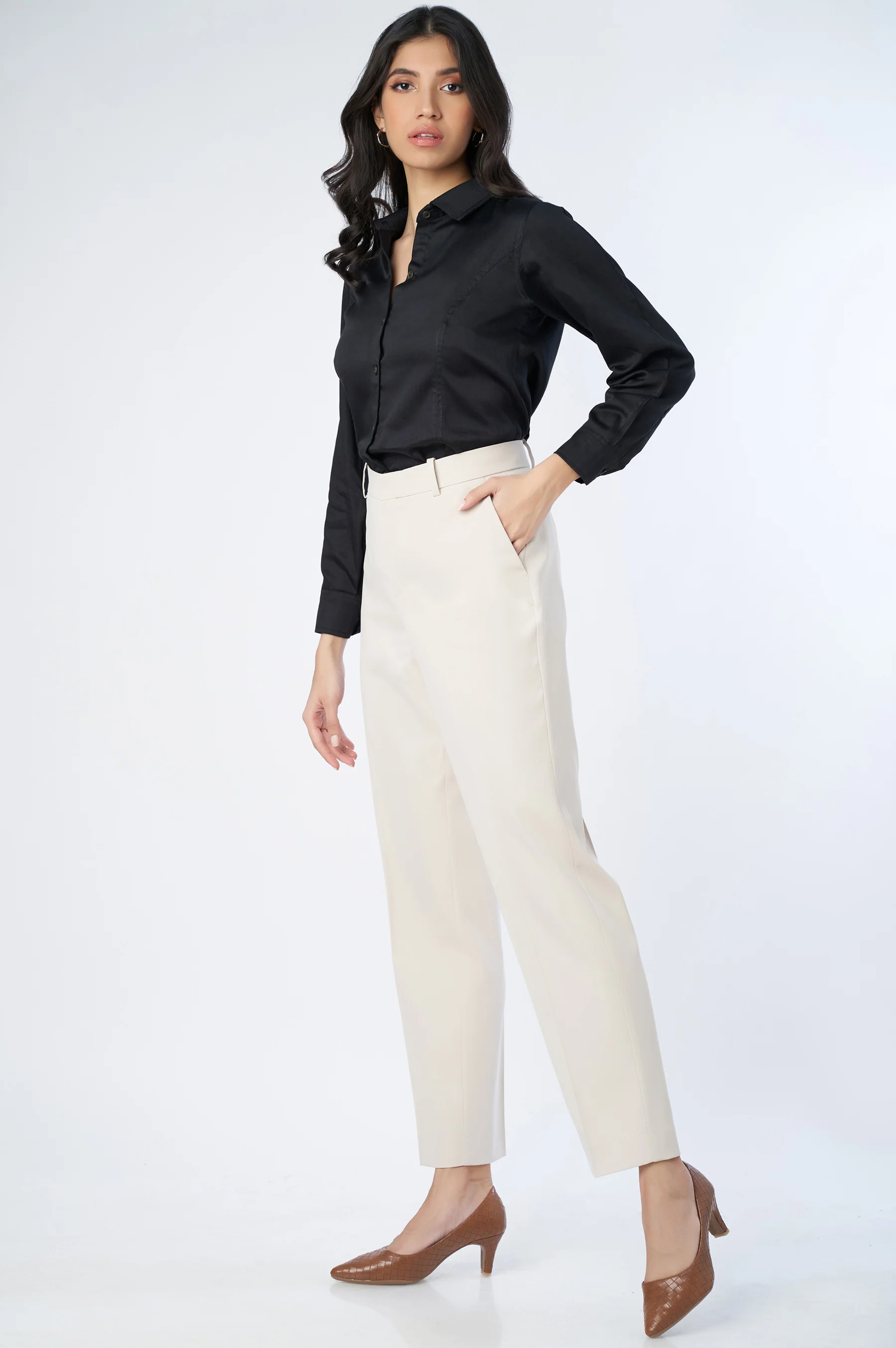 Straight Fit Formal Pants - Ivory - Image 3
