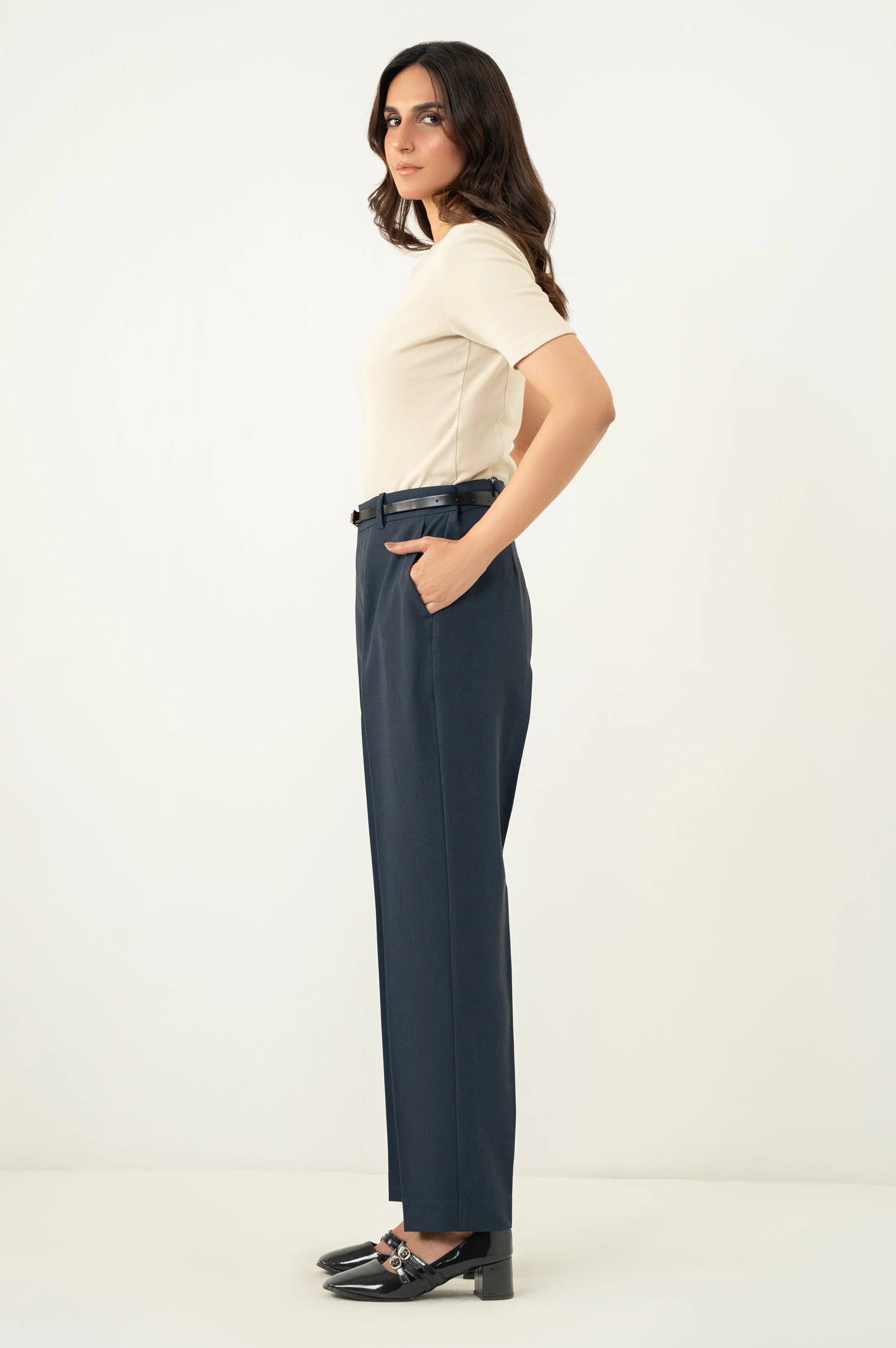 Narrow Leg Formal Pants - Dark Grey - Image 2