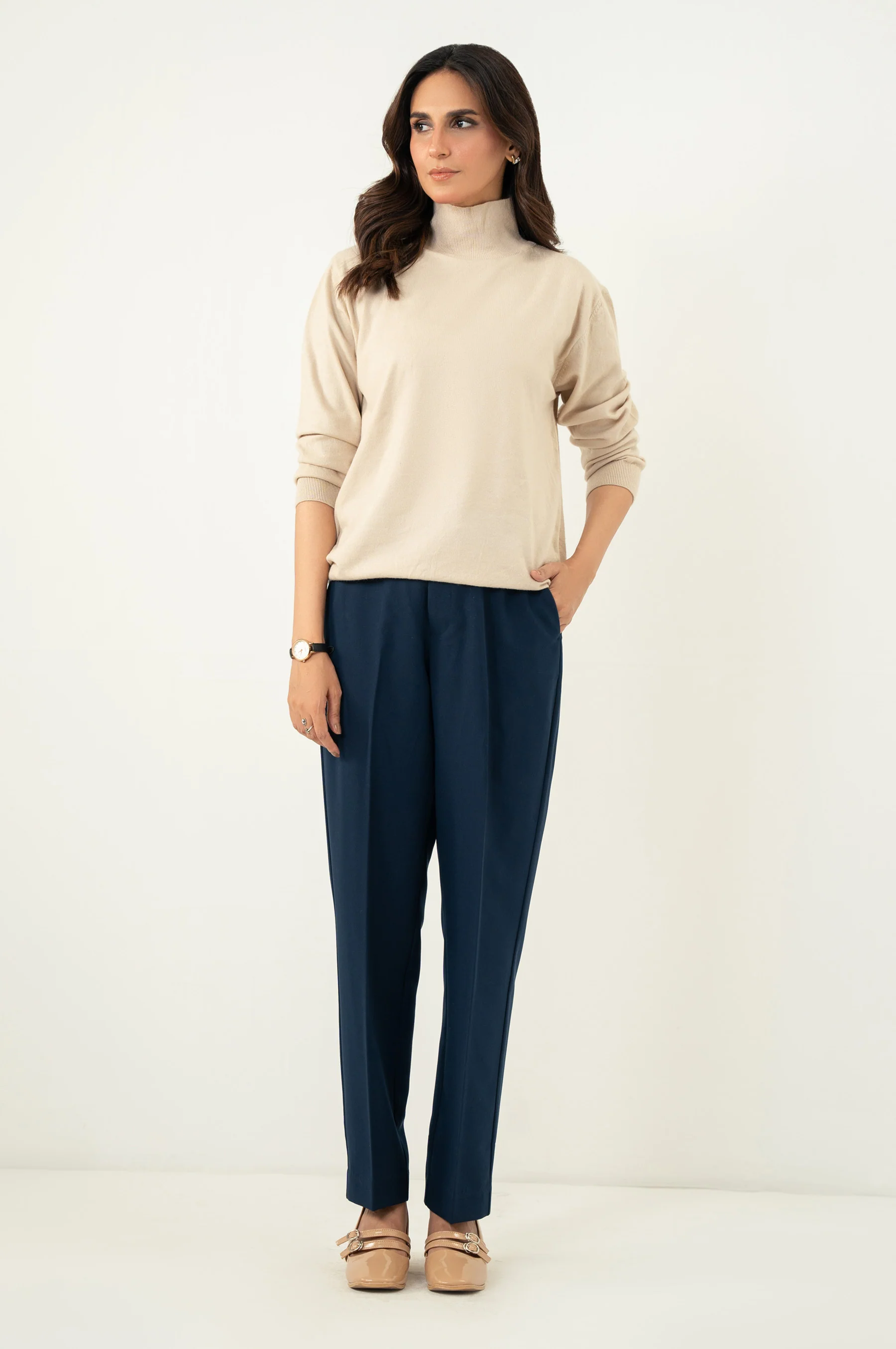 Narrow Leg Formal Pants - Navy