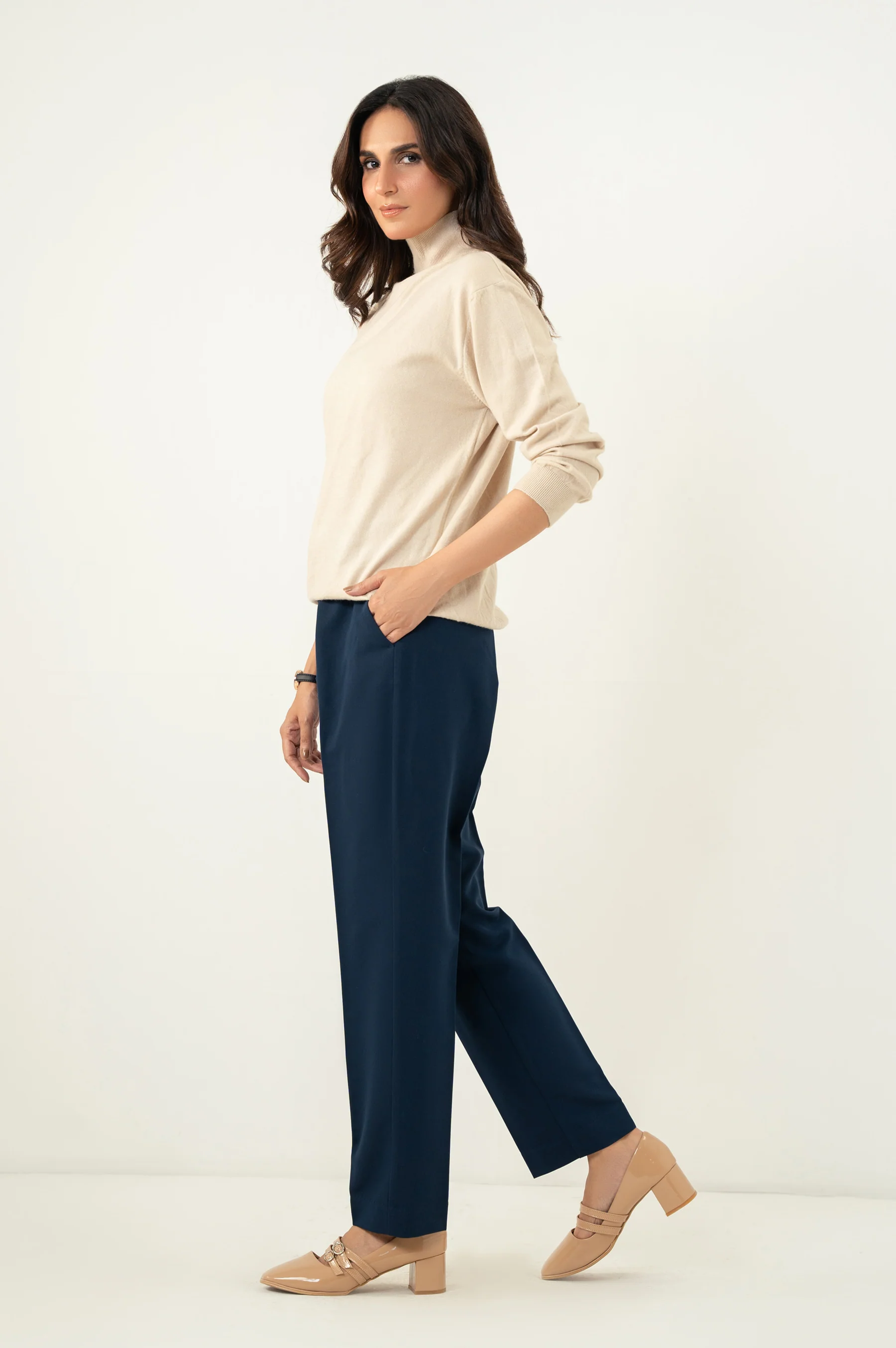 Narrow Leg Formal Pants - Navy - Image 3