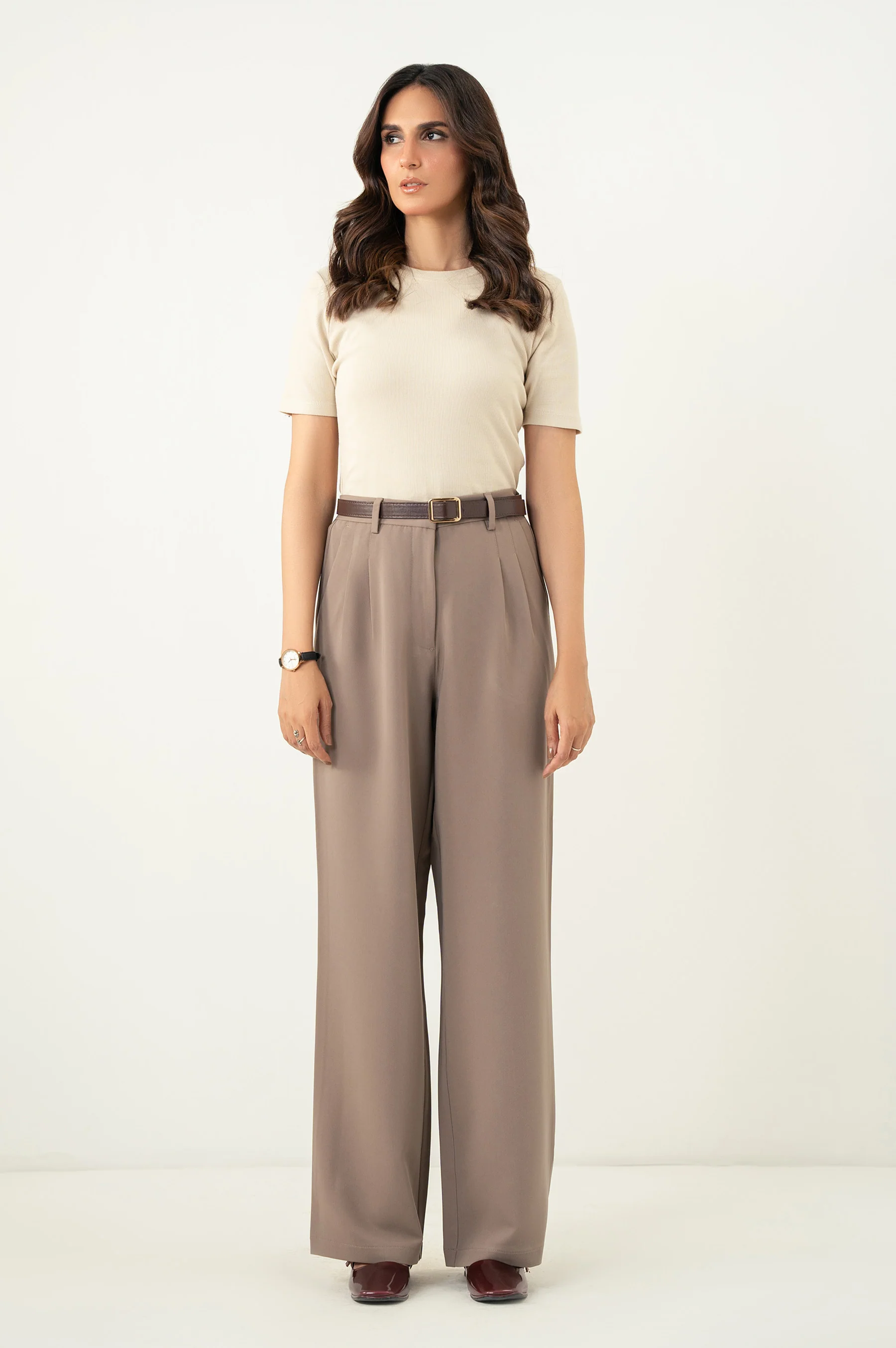 Wide Leg Formal Pants - Light Brown