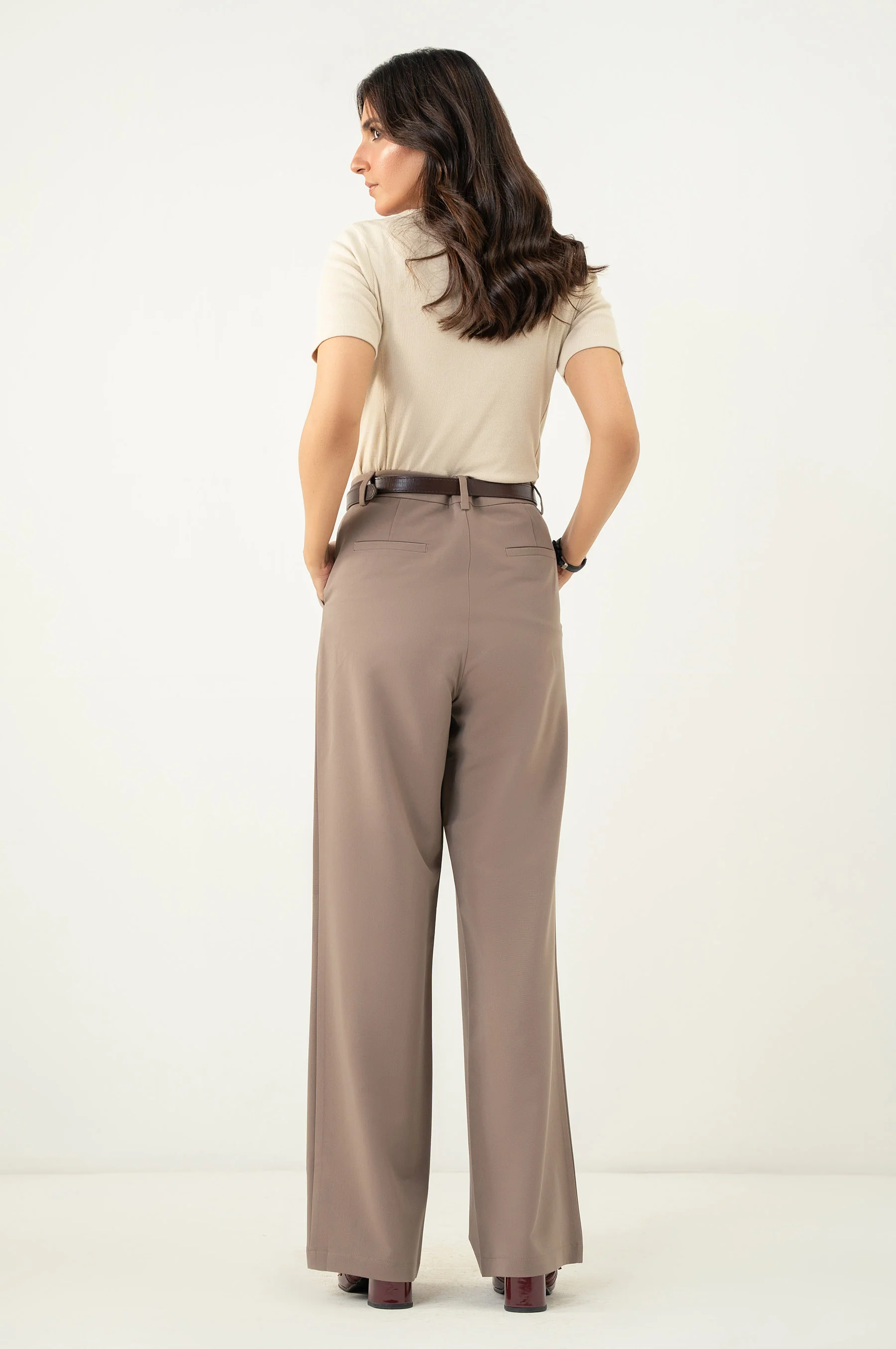 Wide Leg Formal Pants - Light Brown - Image 4