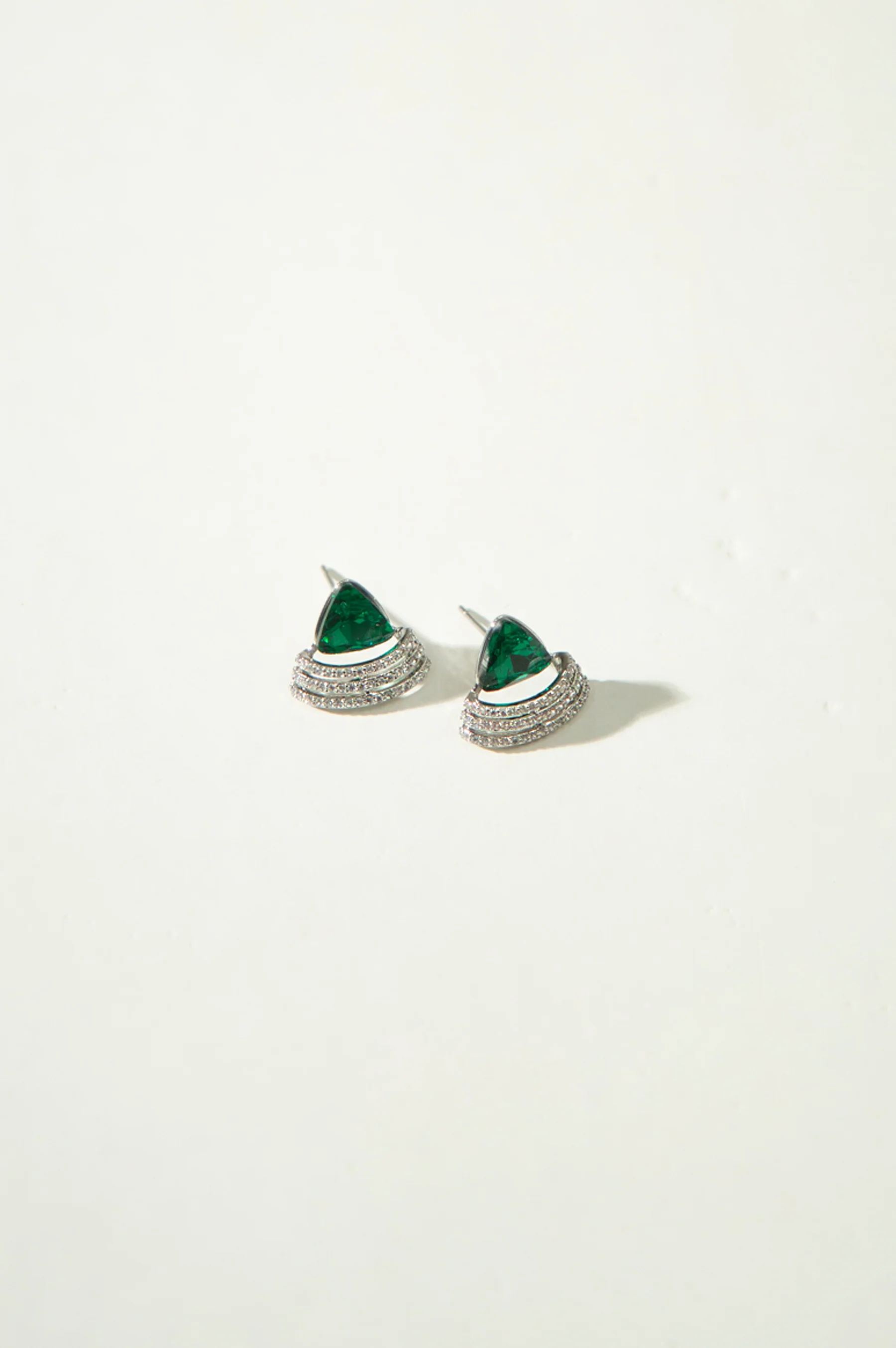 Green Big StoneTriangular Design Earrings