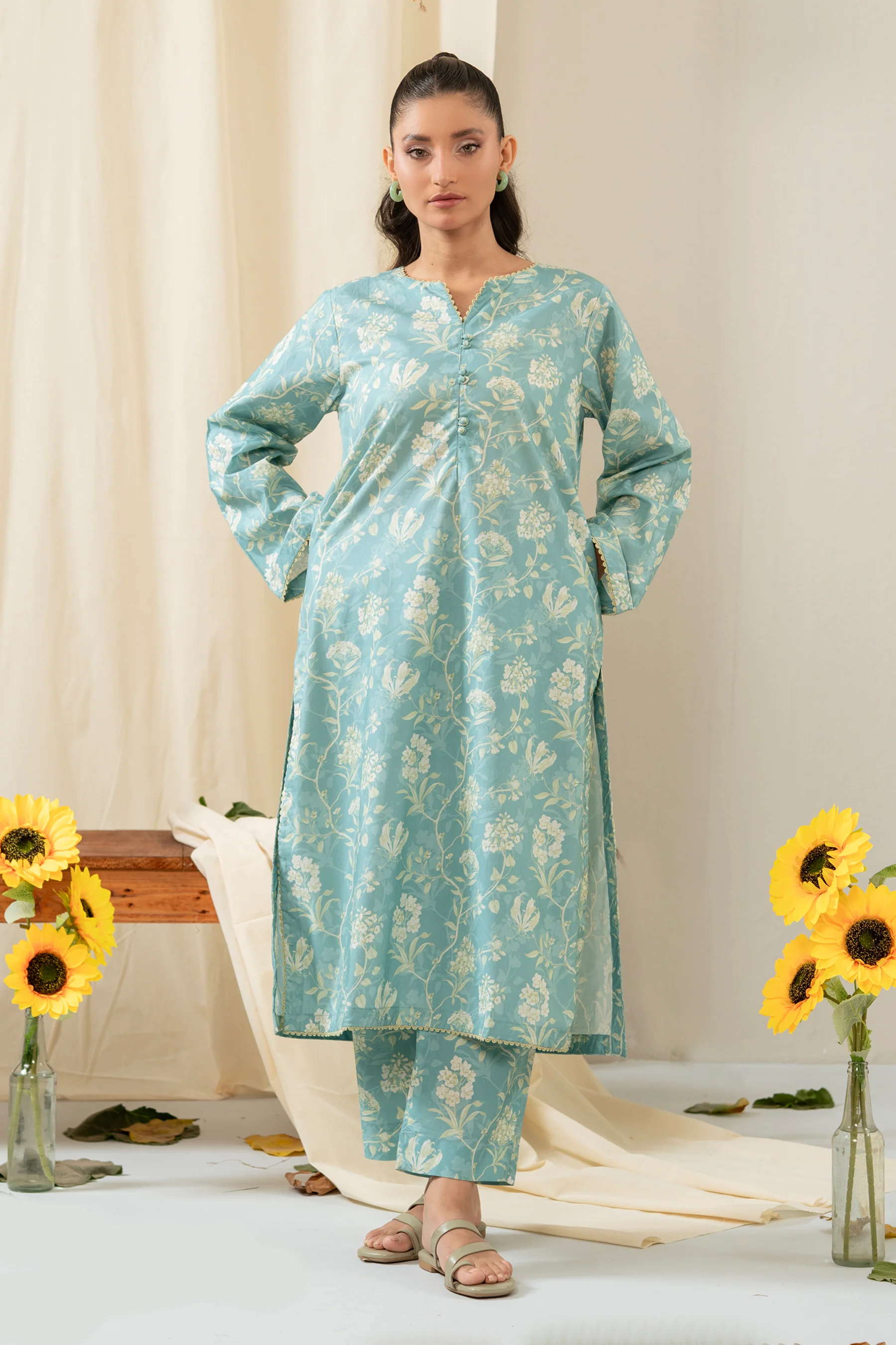 PRINTED CAMBRIC STITCHED 2 PIECE SUIT