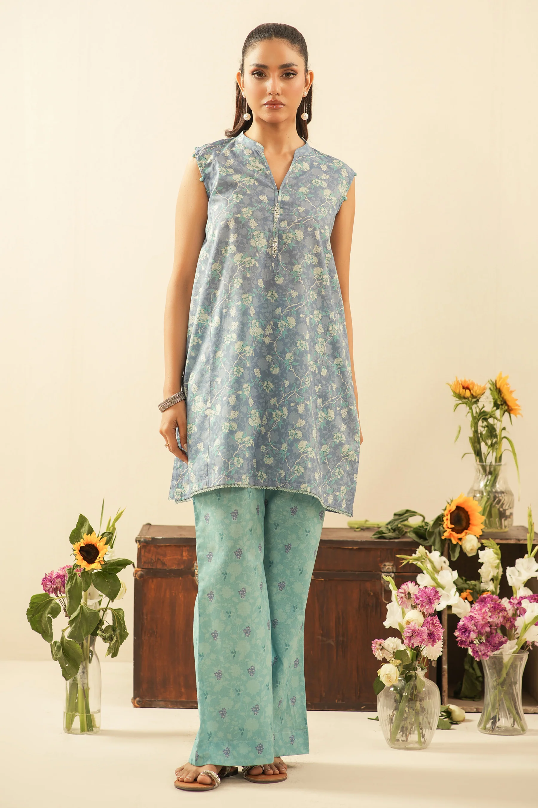 PRINTED CAMBRIC STITCHED 2 PIECE SUIT