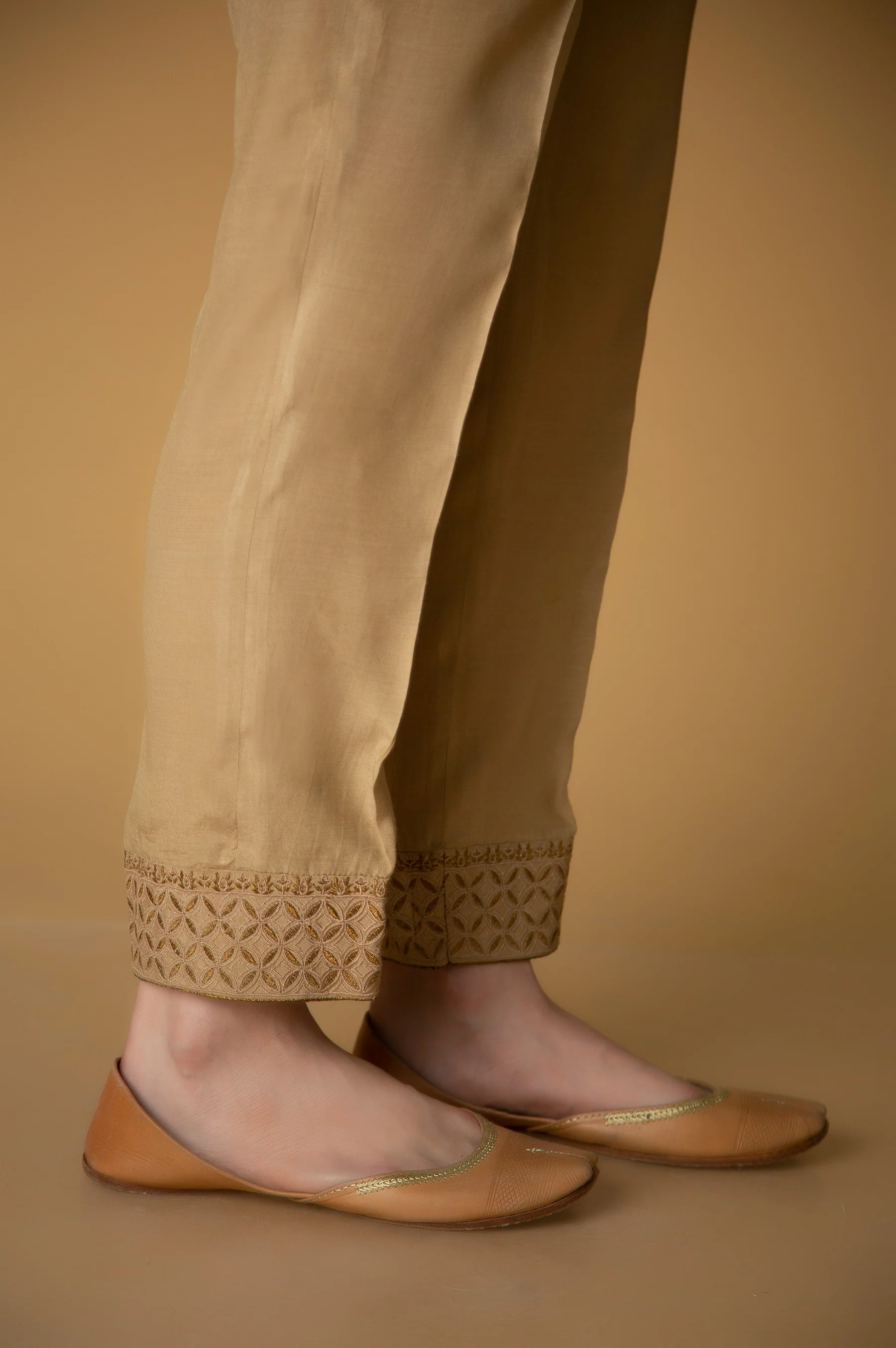 Embroidered Rawsilk Cigarette Pants