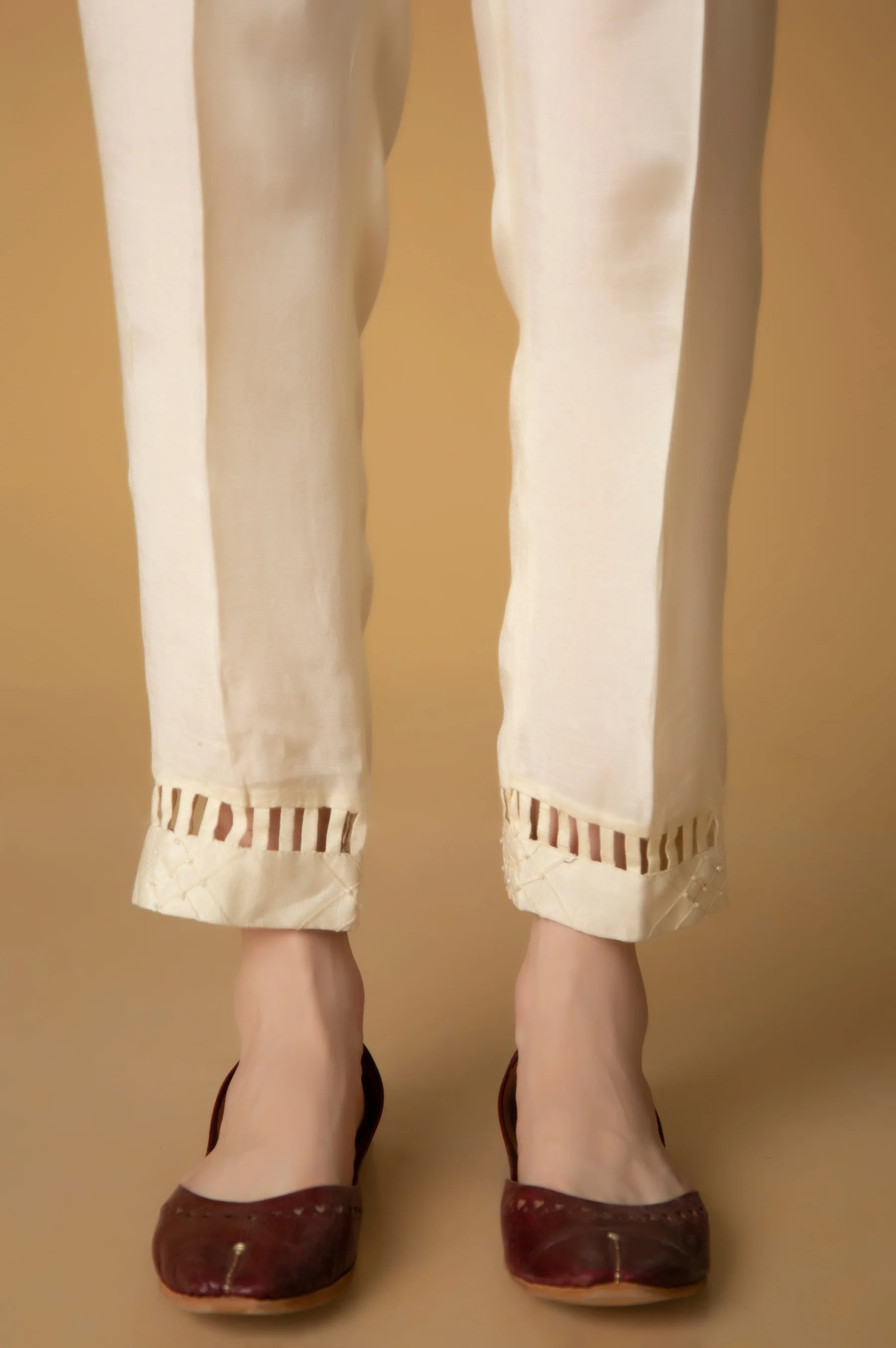 Embellished Rawsilk Cigarette Pants- Off White - Image 2